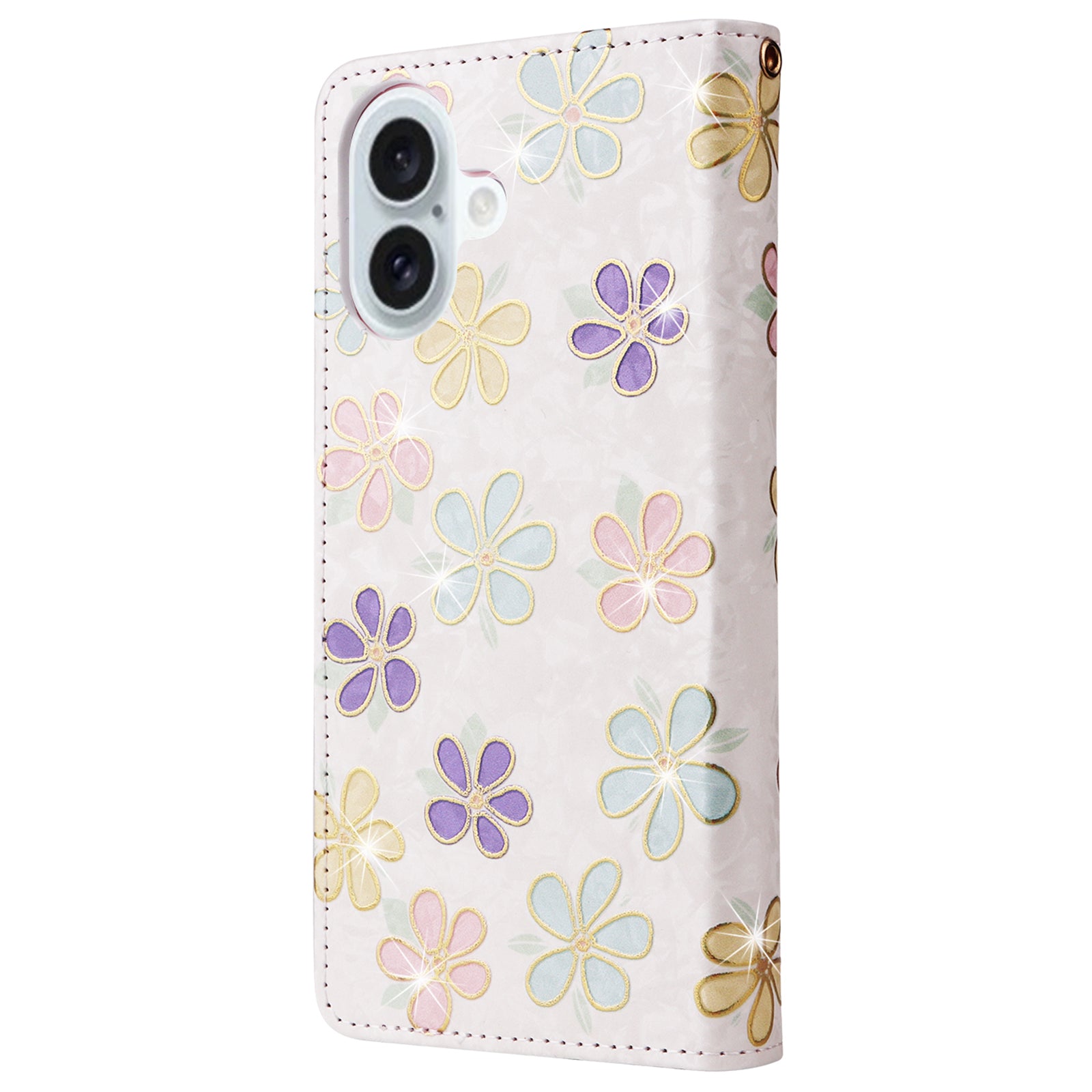 For iPhone 16 Plus Case Lacquered RFID Blocking Wallet Drop-proof PU Leather Phone Cover - Colorful Flower