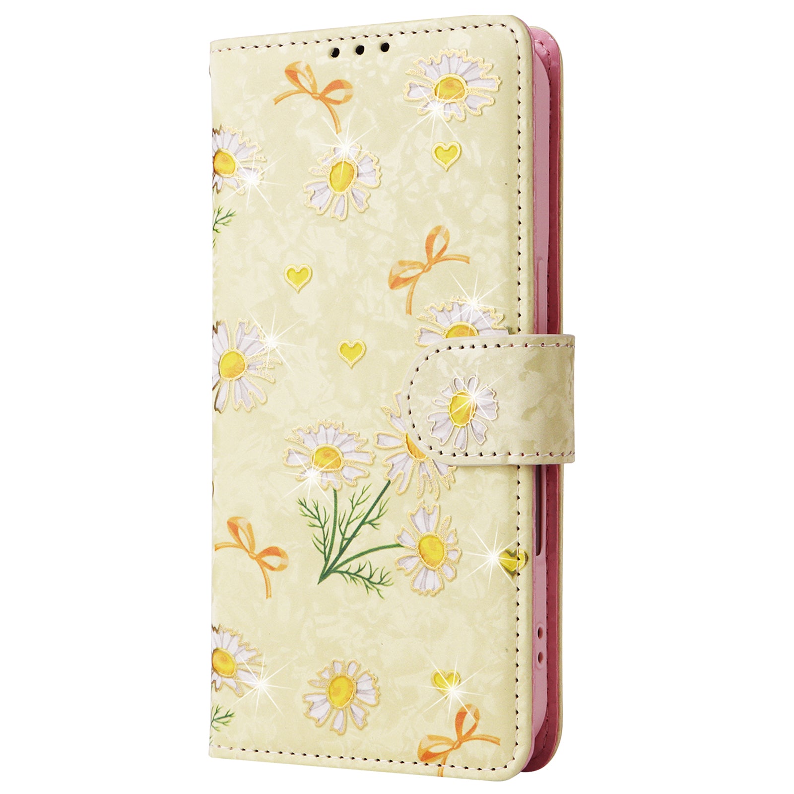 For iPhone 16 Plus Case Lacquered RFID Blocking Wallet Drop-proof PU Leather Phone Cover - Yellow Daisy