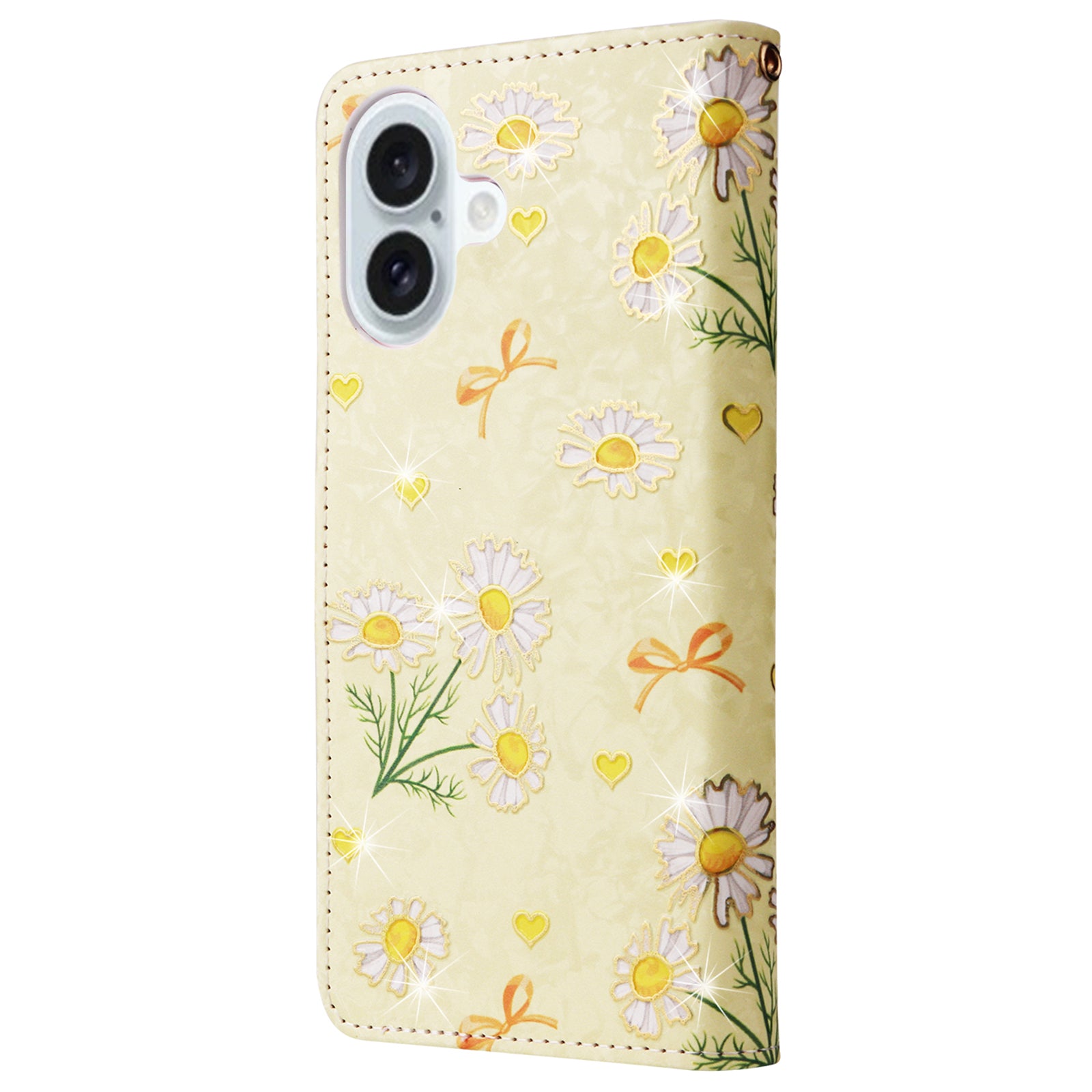 For iPhone 16 Plus Case Lacquered RFID Blocking Wallet Drop-proof PU Leather Phone Cover - Yellow Daisy