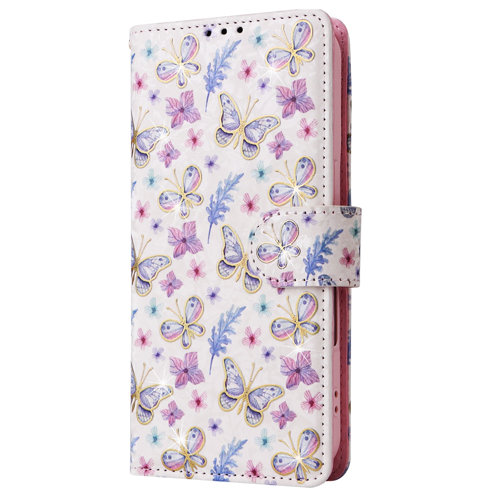 For iPhone 16 Plus Case Lacquered RFID Blocking Wallet Drop-proof PU Leather Phone Cover - Butterfly Flower