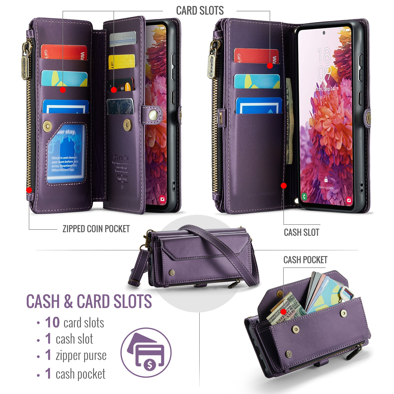 CASEME C36 Series For Samsung Galaxy S20 FE / S20 FE 5G / S20 FE 2022 / S20 Lite Leather Phone Case - Purple