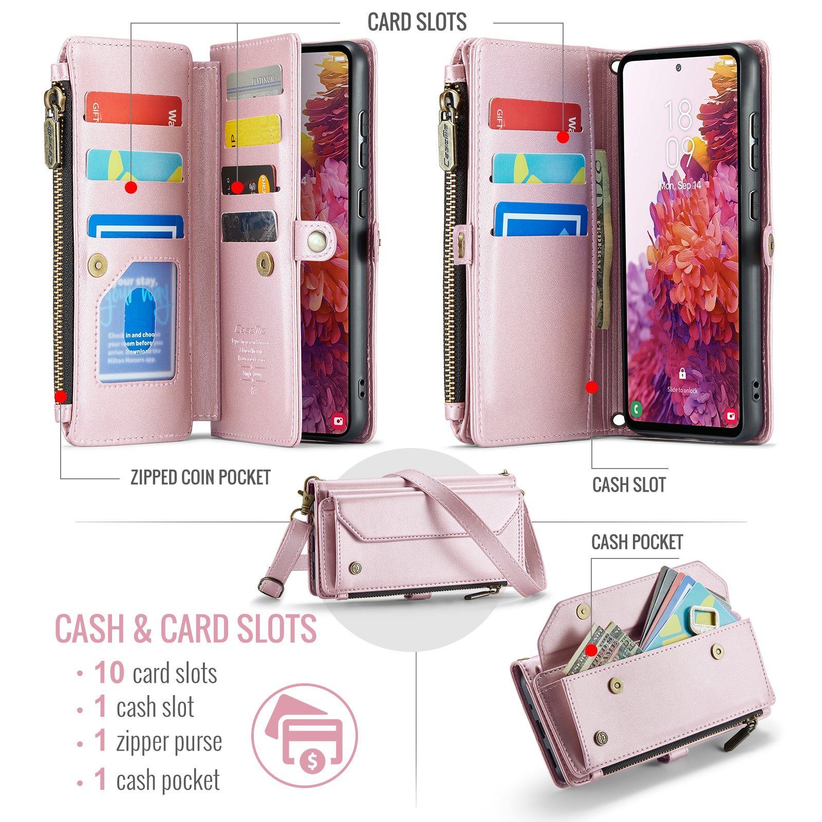 CASEME C36 Series For Samsung Galaxy S20 FE / S20 FE 5G / S20 FE 2022 / S20 Lite Leather Phone Case - Pink