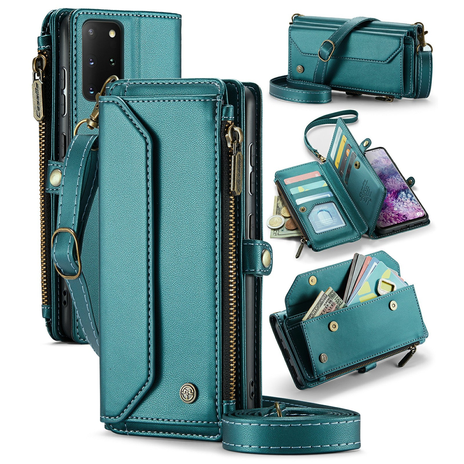 CASEME C36 Series For Samsung Galaxy S20 Plus 5G / 4G Case Crossbody Phone Bag Leather Cover - Green