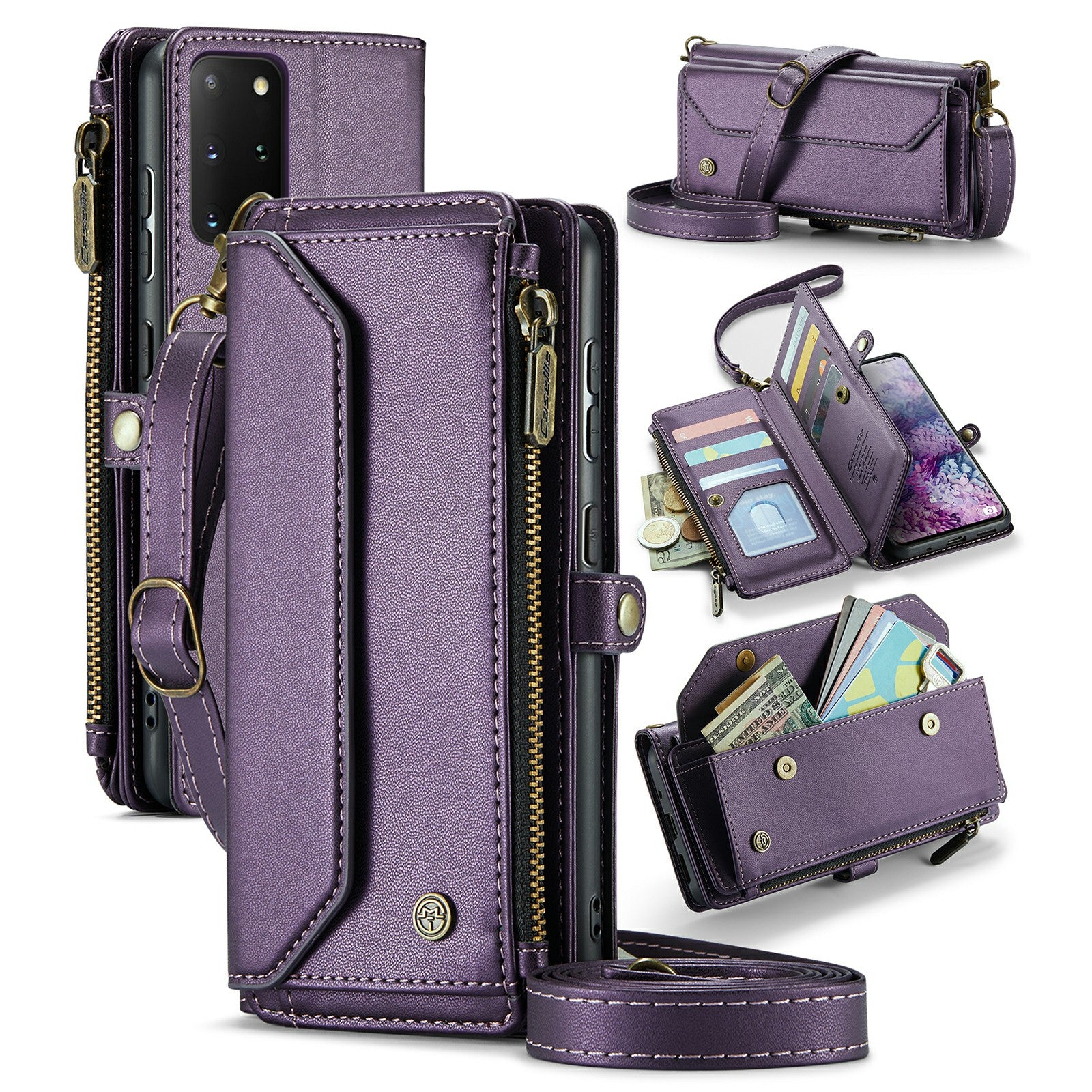 CASEME C36 Series For Samsung Galaxy S20 Plus 5G / 4G Case Crossbody Phone Bag Leather Cover - Purple