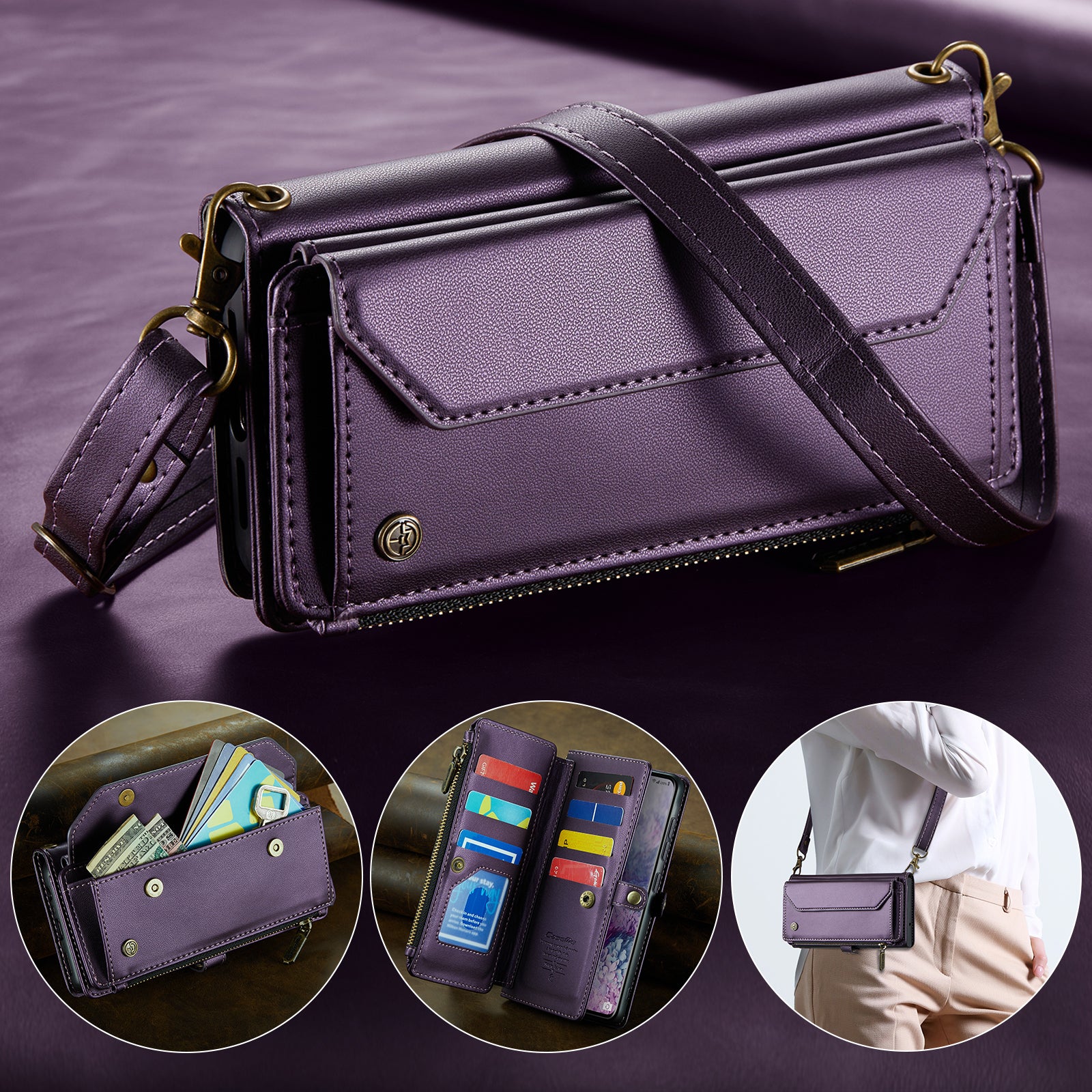 CASEME C36 Series For Samsung Galaxy S20 Plus 5G / 4G Case Crossbody Phone Bag Leather Cover - Purple