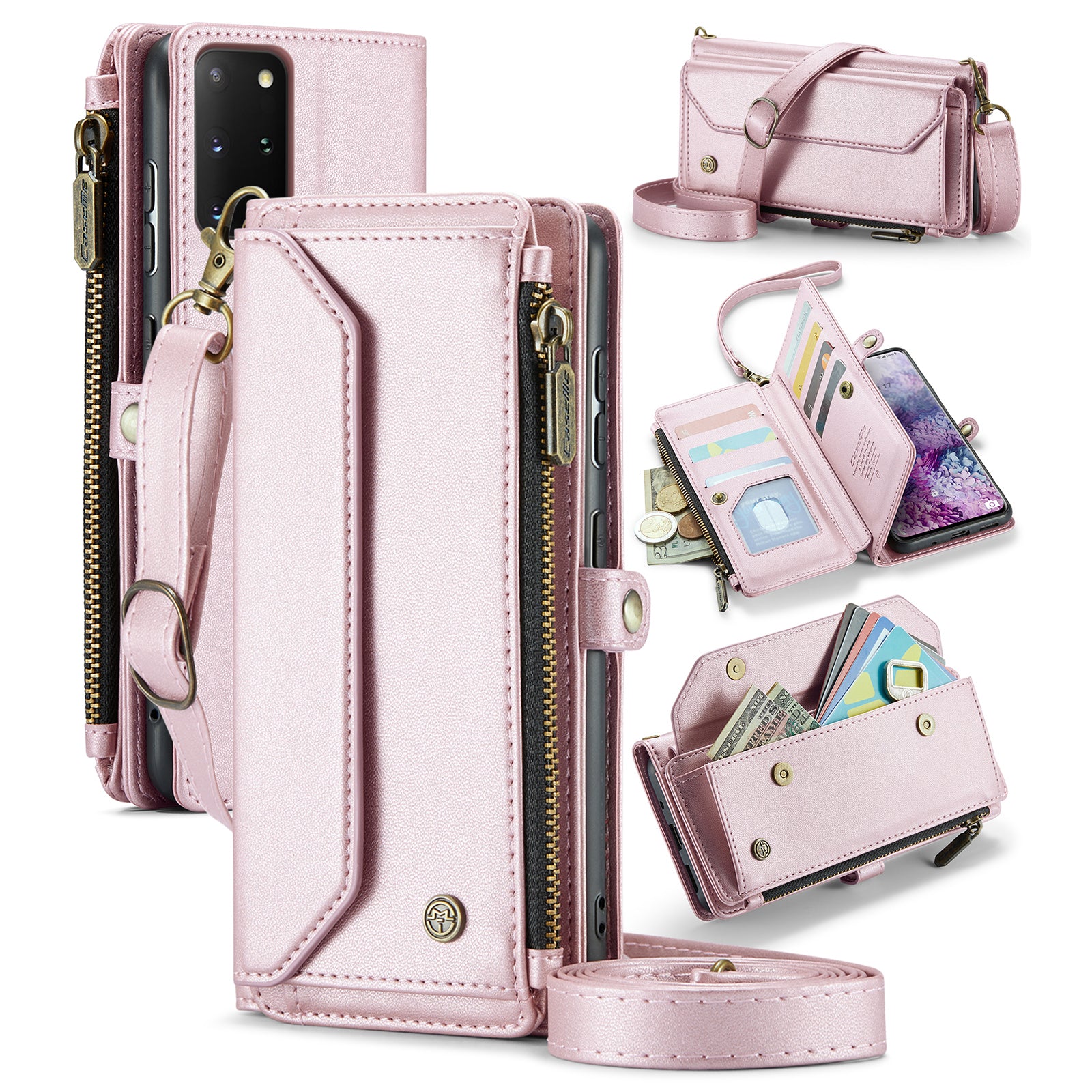 CASEME C36 Series For Samsung Galaxy S20 Plus 5G / 4G Case Crossbody Phone Bag Leather Cover - Pink