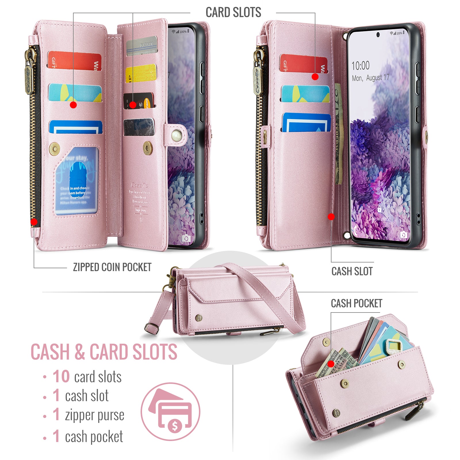 CASEME C36 Series For Samsung Galaxy S20 Plus 5G / 4G Case Crossbody Phone Bag Leather Cover - Pink