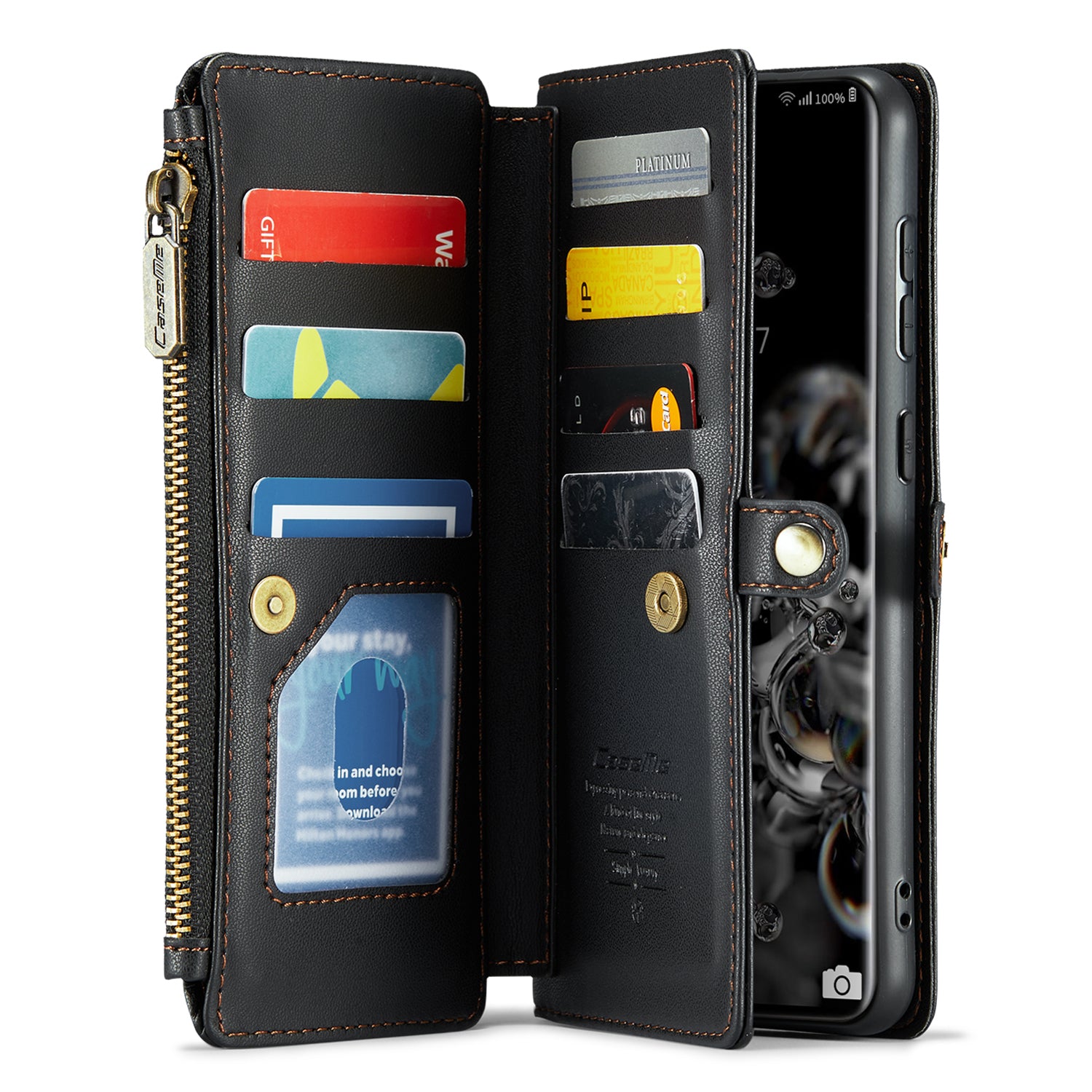 CASEME C36 Series For Samsung Galaxy S20 Ultra Case PU Leather Zipper Wallet Phone Cover - Black