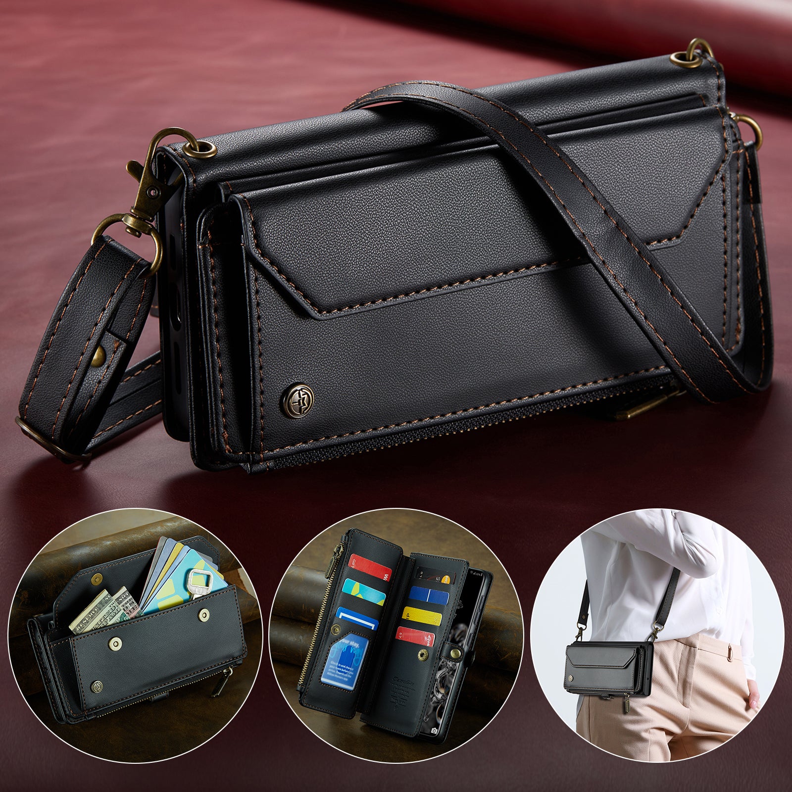 CASEME C36 Series For Samsung Galaxy S20 Ultra Case PU Leather Zipper Wallet Phone Cover - Black