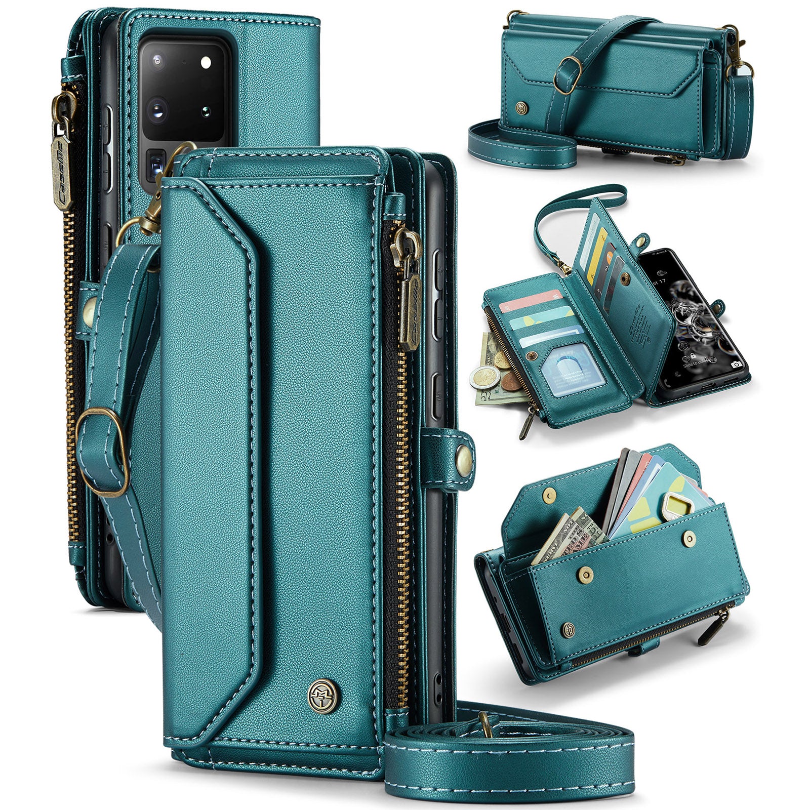 CASEME C36 Series For Samsung Galaxy S20 Ultra Case PU Leather Zipper Wallet Phone Cover - Green