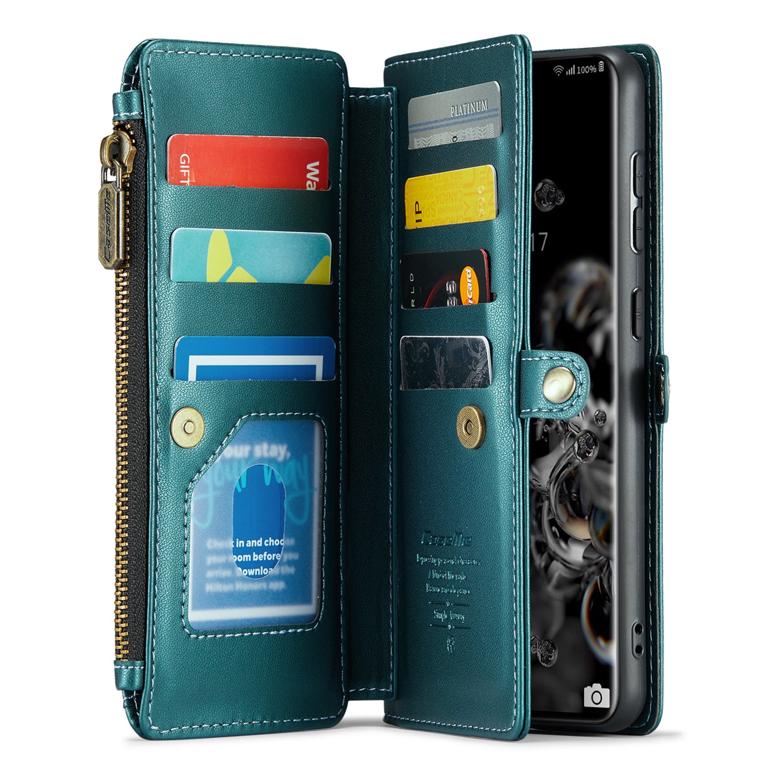 CASEME C36 Series For Samsung Galaxy S20 Ultra Case PU Leather Zipper Wallet Phone Cover - Green