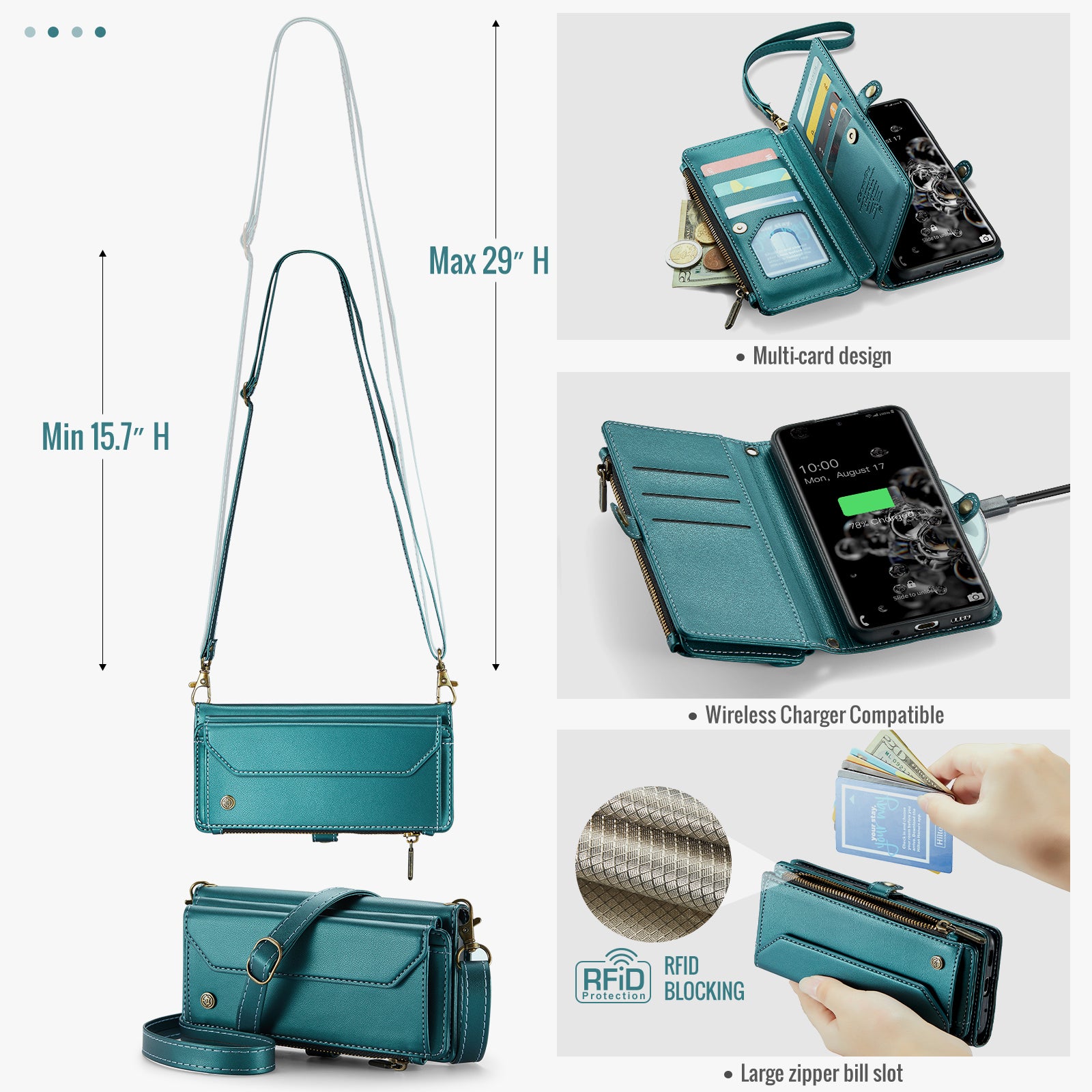 CASEME C36 Series For Samsung Galaxy S20 Ultra Case PU Leather Zipper Wallet Phone Cover - Green