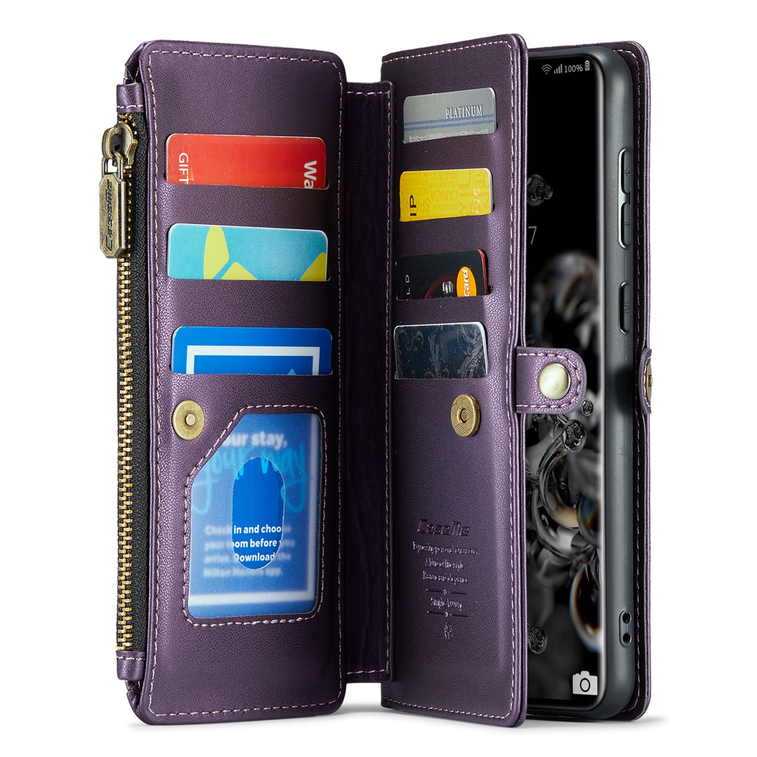 CASEME C36 Series For Samsung Galaxy S20 Ultra Case PU Leather Zipper Wallet Phone Cover - Purple