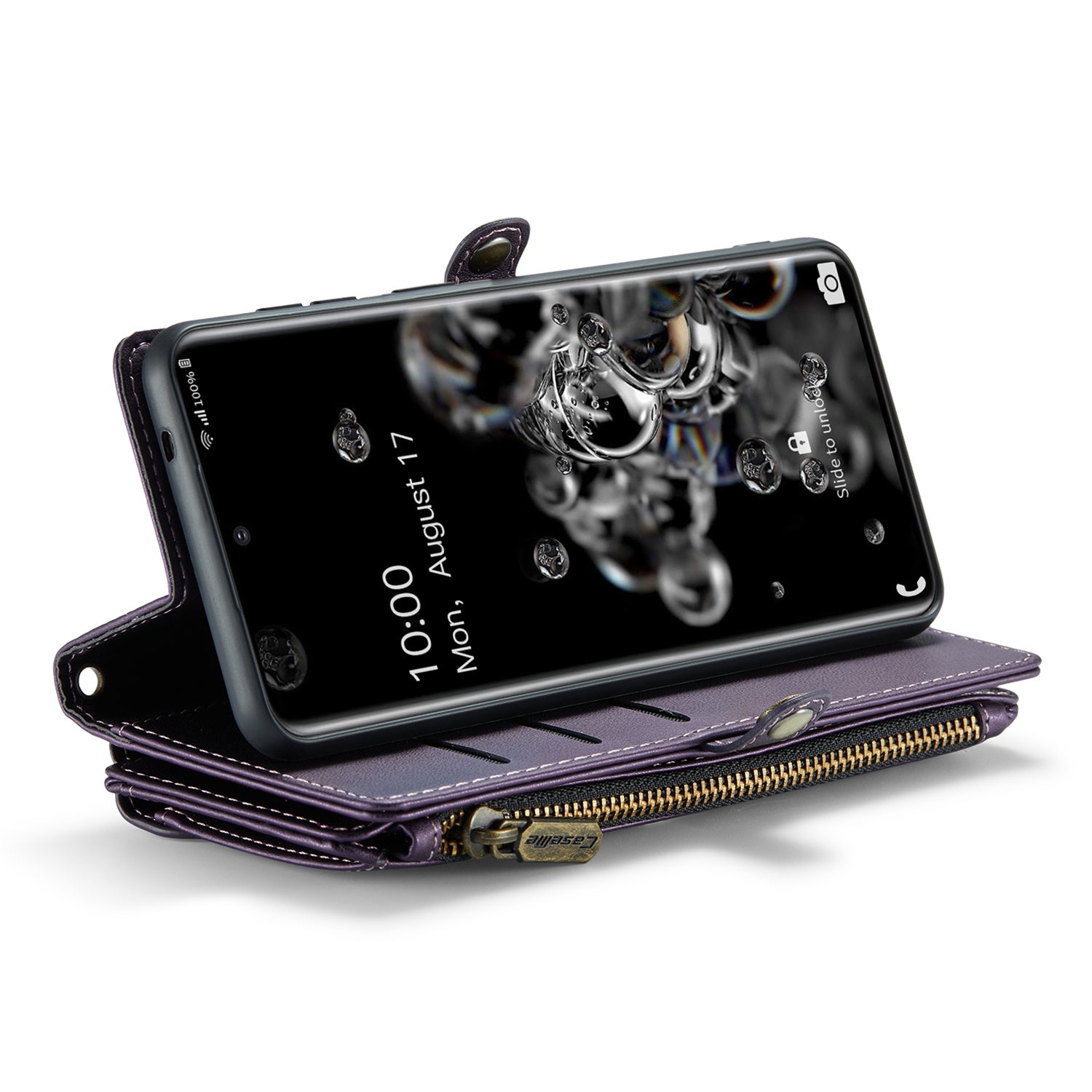 CASEME C36 Series For Samsung Galaxy S20 Ultra Case PU Leather Zipper Wallet Phone Cover - Purple