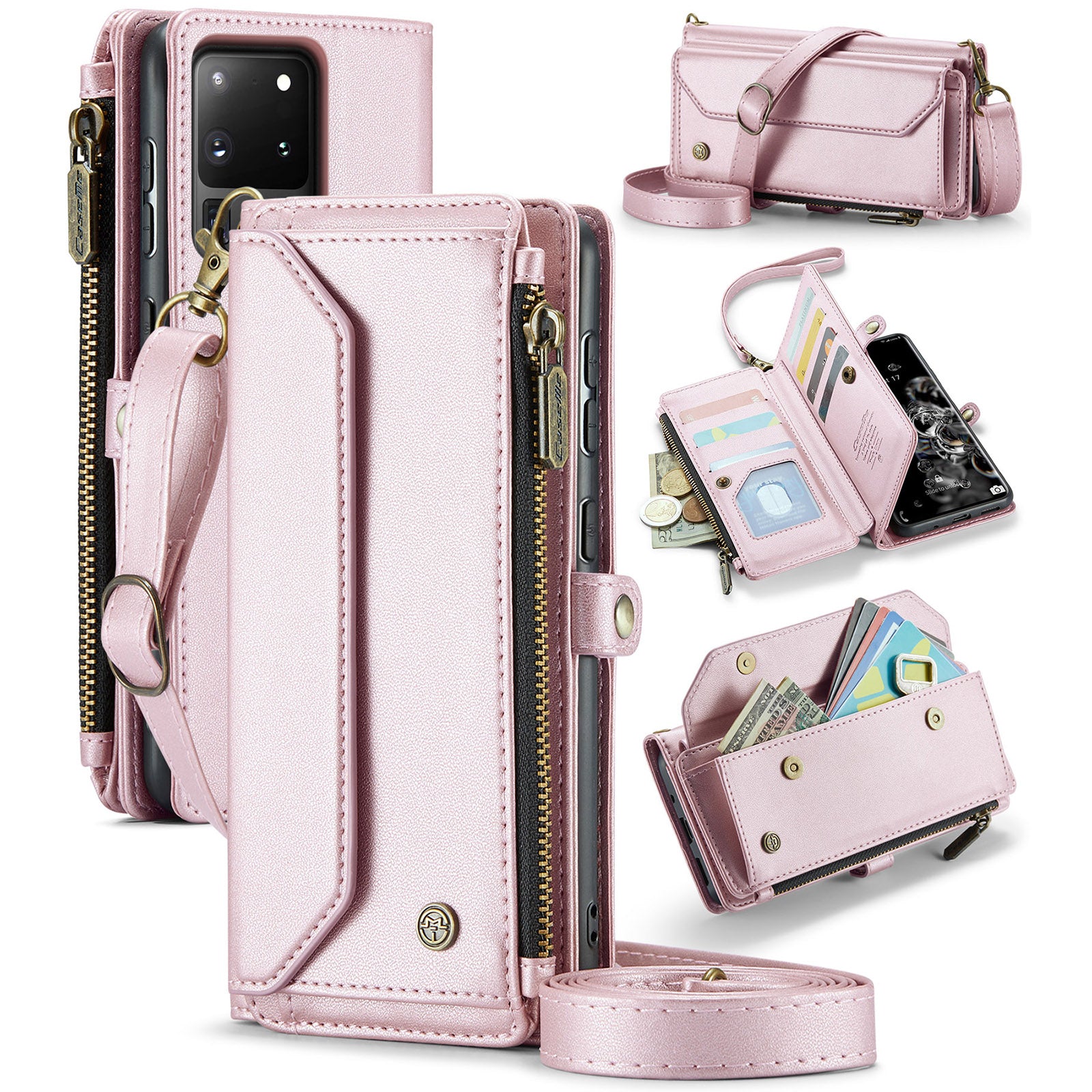 CASEME C36 Series For Samsung Galaxy S20 Ultra Case PU Leather Zipper Wallet Phone Cover - Pink