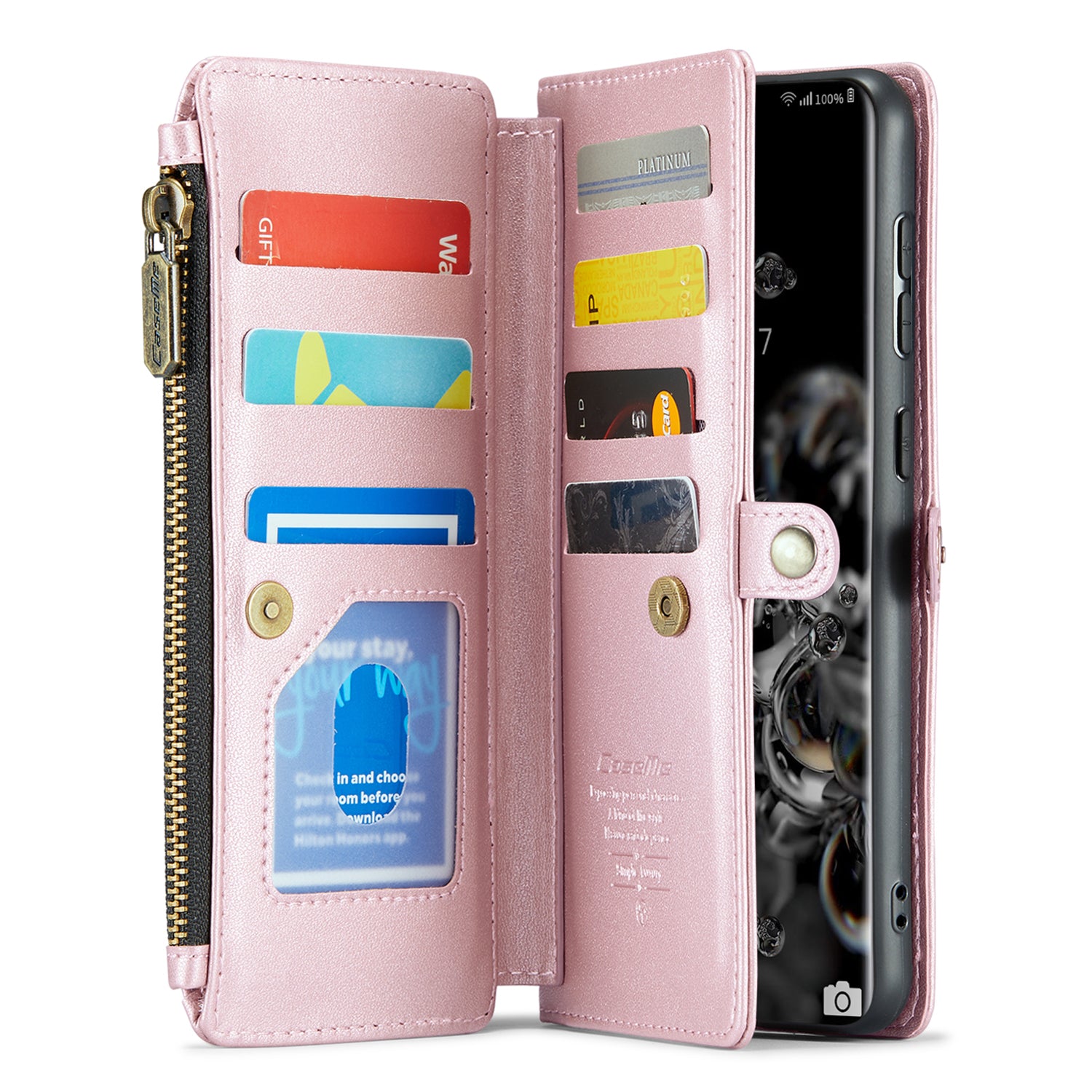 CASEME C36 Series For Samsung Galaxy S20 Ultra Case PU Leather Zipper Wallet Phone Cover - Pink