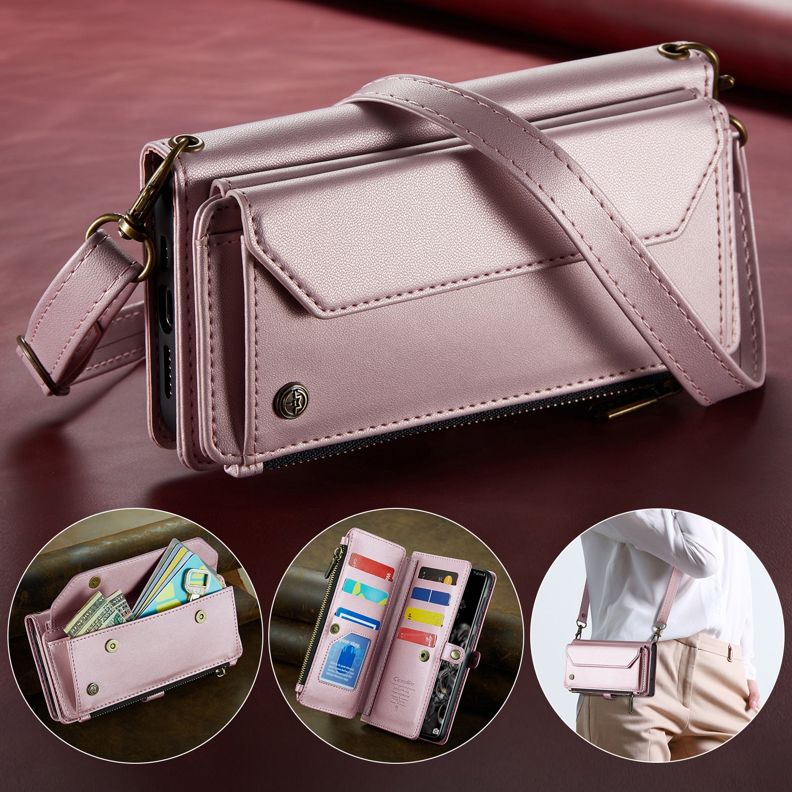 CASEME C36 Series For Samsung Galaxy S20 Ultra Case PU Leather Zipper Wallet Phone Cover - Pink