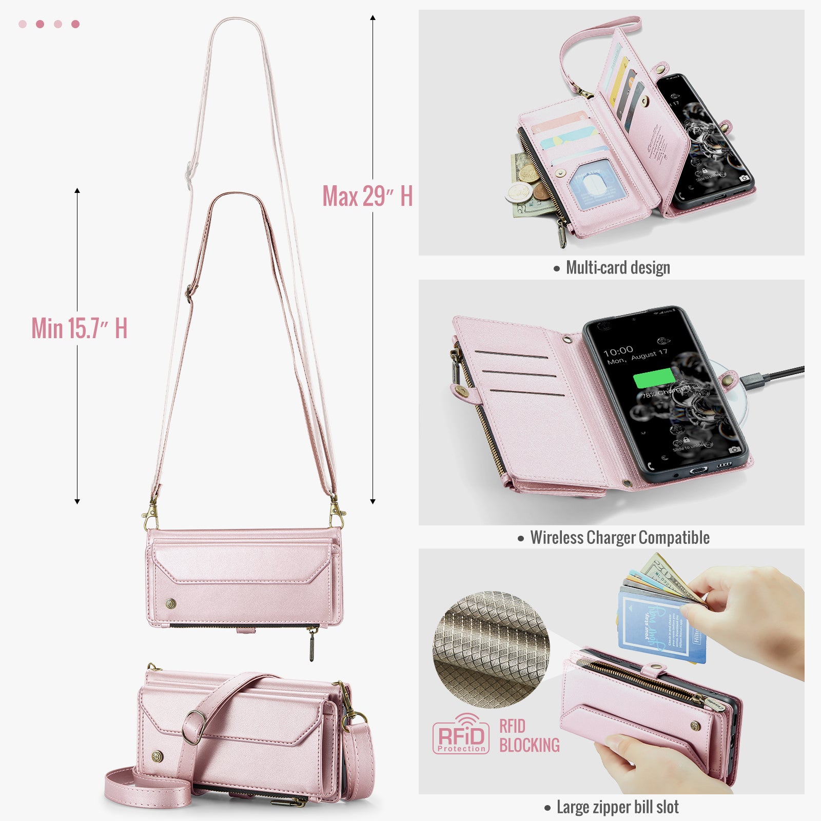 CASEME C36 Series For Samsung Galaxy S20 Ultra Case PU Leather Zipper Wallet Phone Cover - Pink