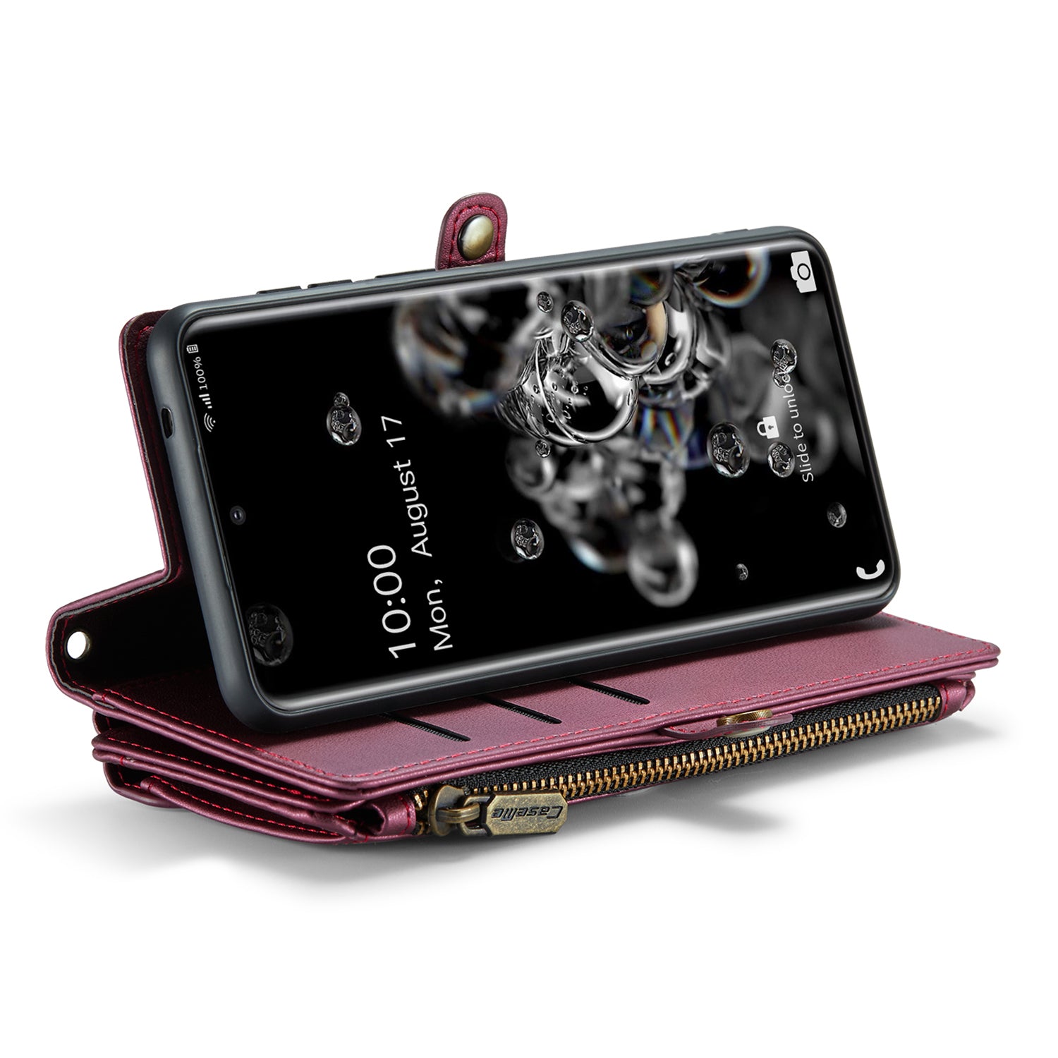 CASEME C36 Series For Samsung Galaxy S20 Ultra Case PU Leather Zipper Wallet Phone Cover - Wine Red