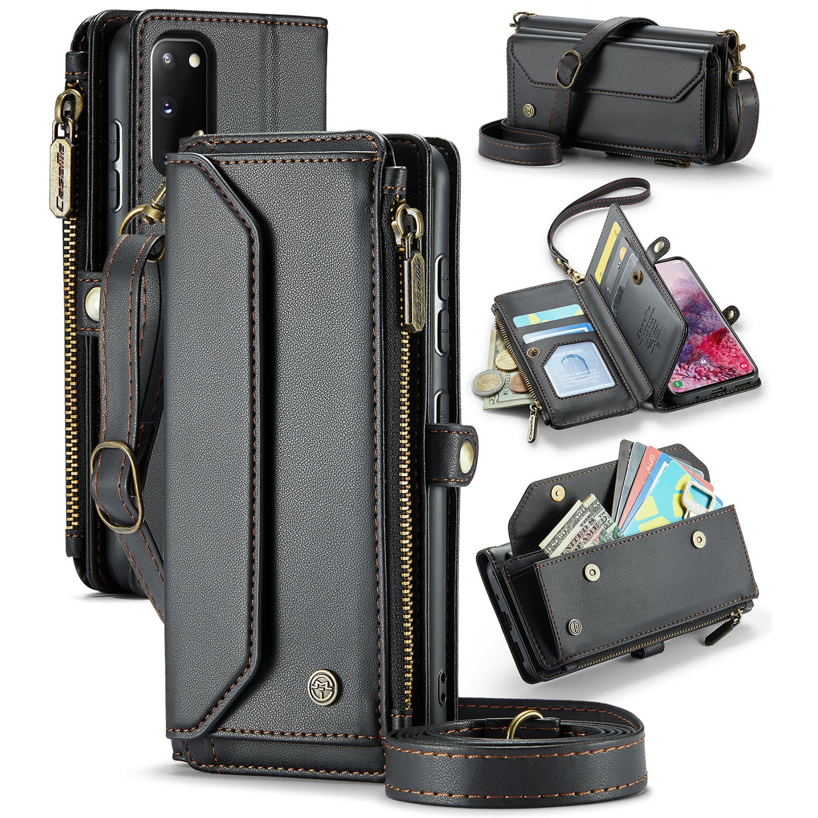 CASEME C36 Series For Samsung Galaxy S20 4G / S20 5G Wallet Case RFID Blocking PU Leather Phone Cover - Black