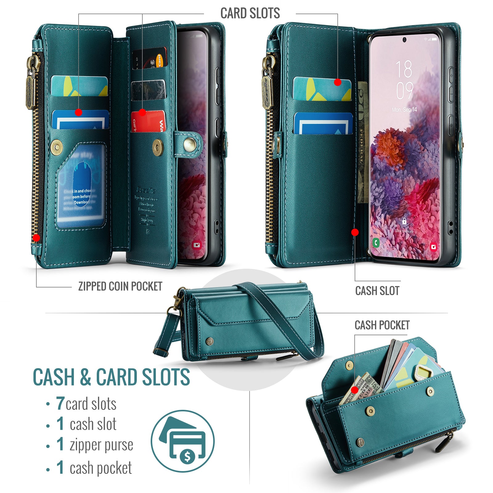 CASEME C36 Series For Samsung Galaxy S20 4G / S20 5G Wallet Case RFID Blocking PU Leather Phone Cover - Green