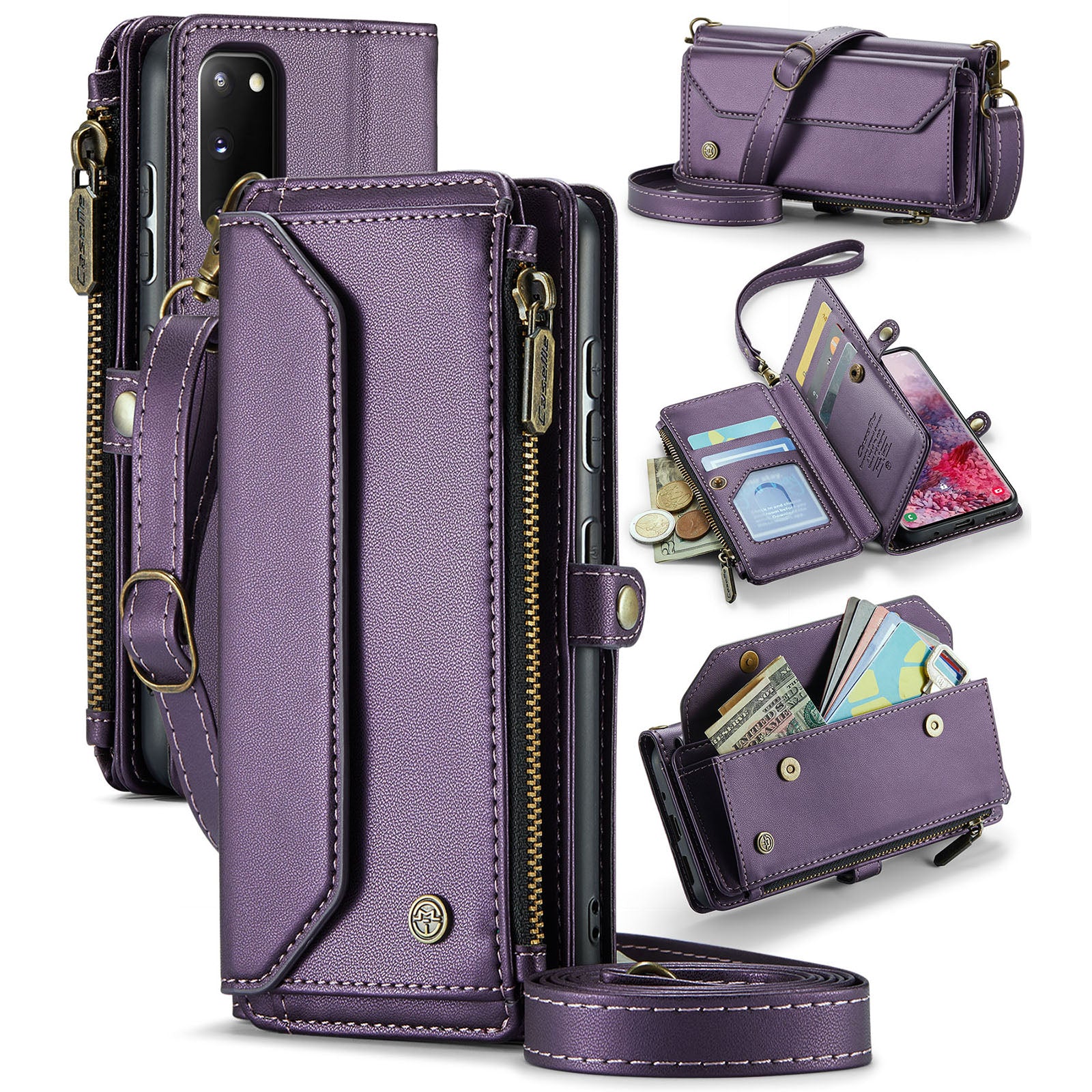 CASEME C36 Series For Samsung Galaxy S20 4G / S20 5G Wallet Case RFID Blocking PU Leather Phone Cover - Purple