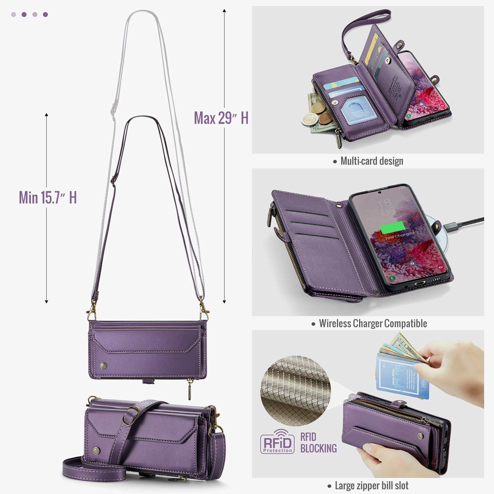 CASEME C36 Series For Samsung Galaxy S20 4G / S20 5G Wallet Case RFID Blocking PU Leather Phone Cover - Purple