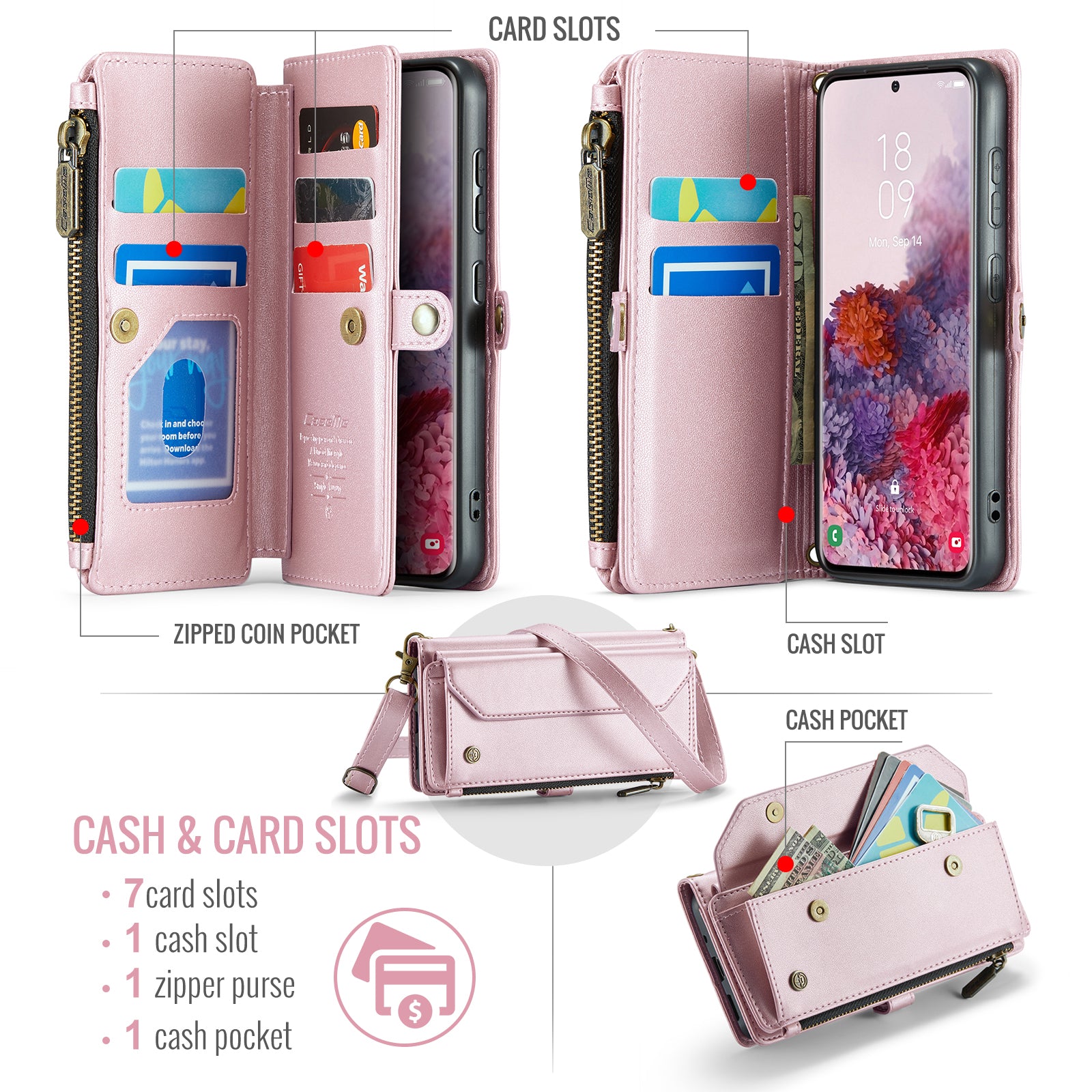 CASEME C36 Series For Samsung Galaxy S20 4G / S20 5G Wallet Case RFID Blocking PU Leather Phone Cover - Pink