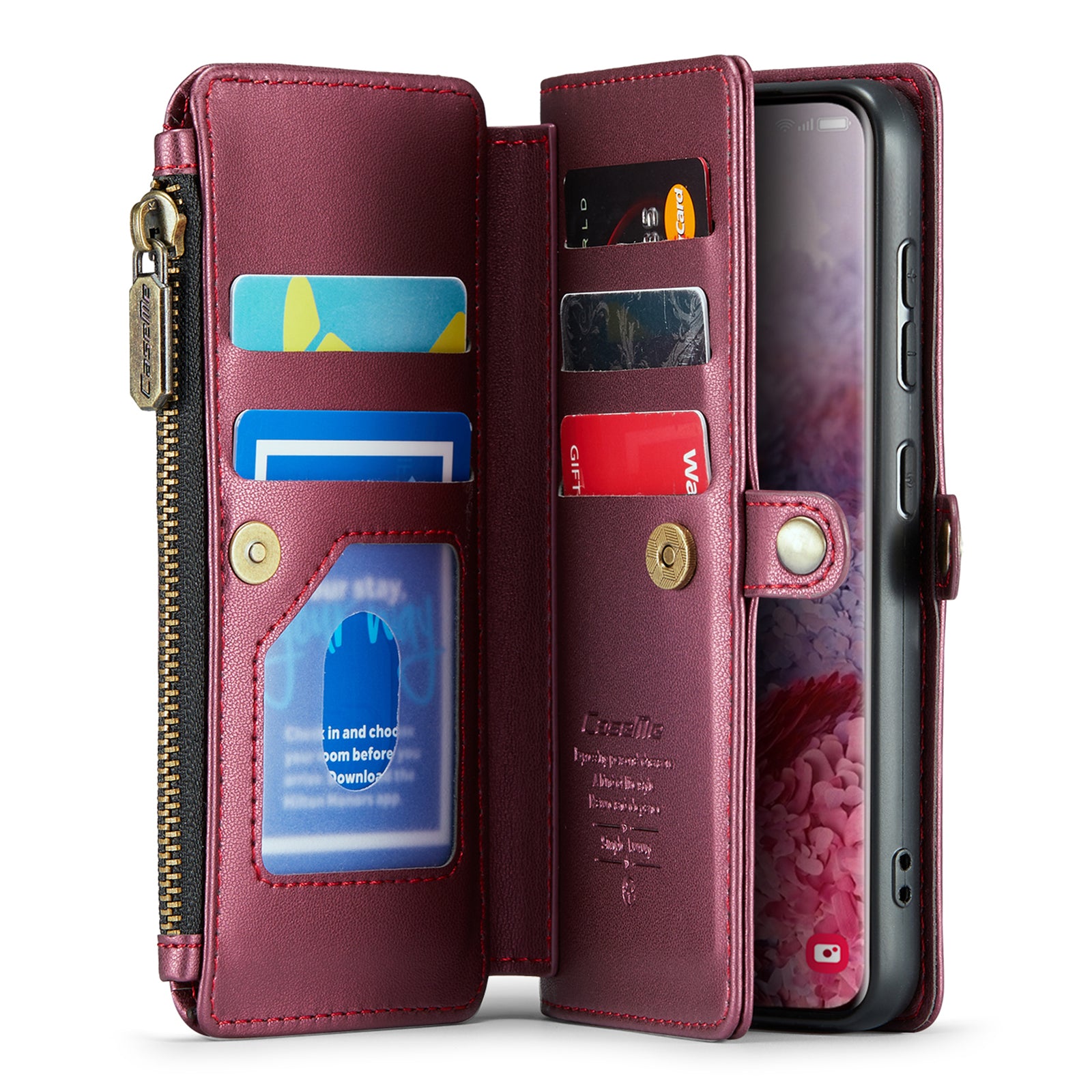 CASEME C36 Series For Samsung Galaxy S20 4G / S20 5G Wallet Case RFID Blocking PU Leather Phone Cover - Wine Red