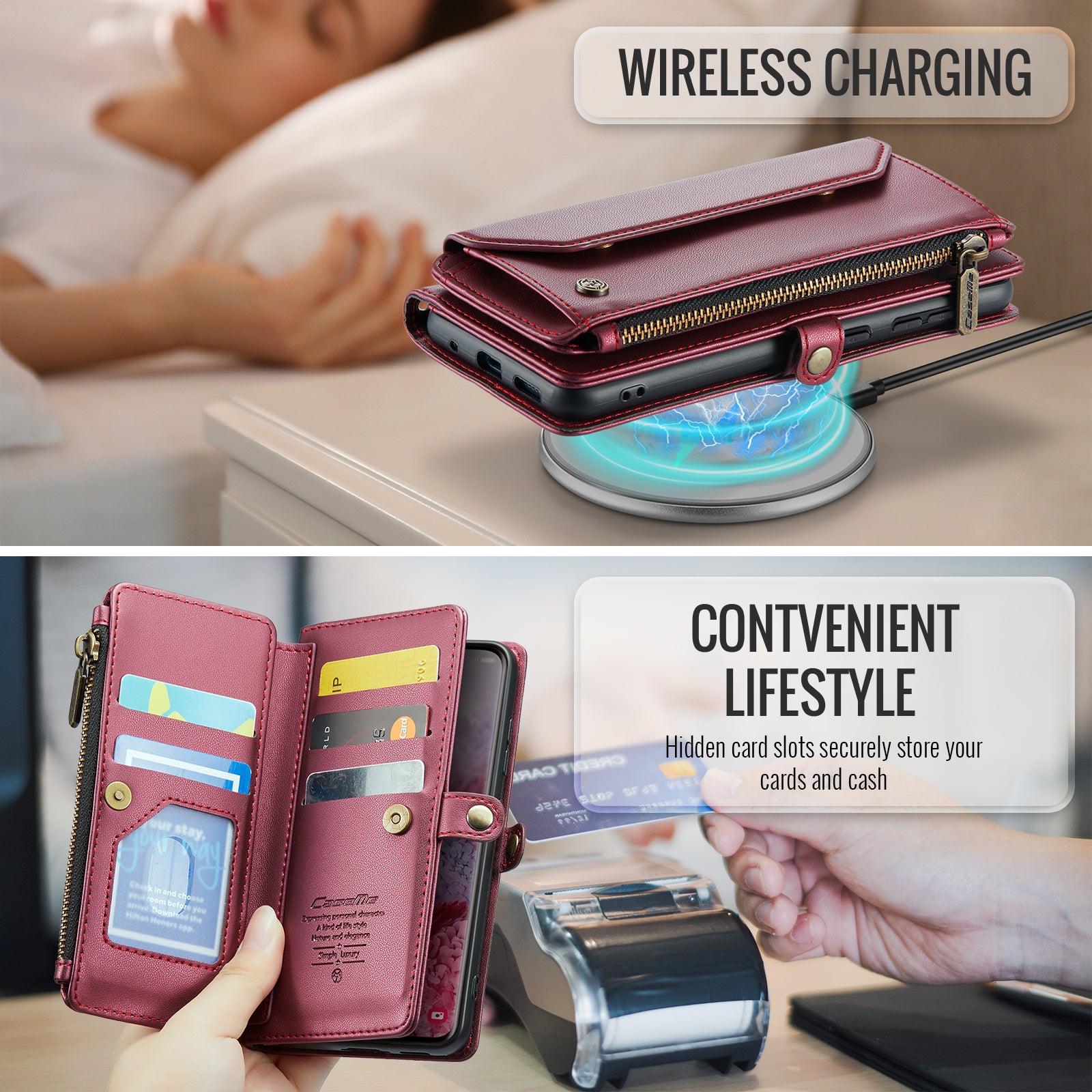 CASEME C36 Series For Samsung Galaxy S20 4G / S20 5G Wallet Case RFID Blocking PU Leather Phone Cover - Wine Red