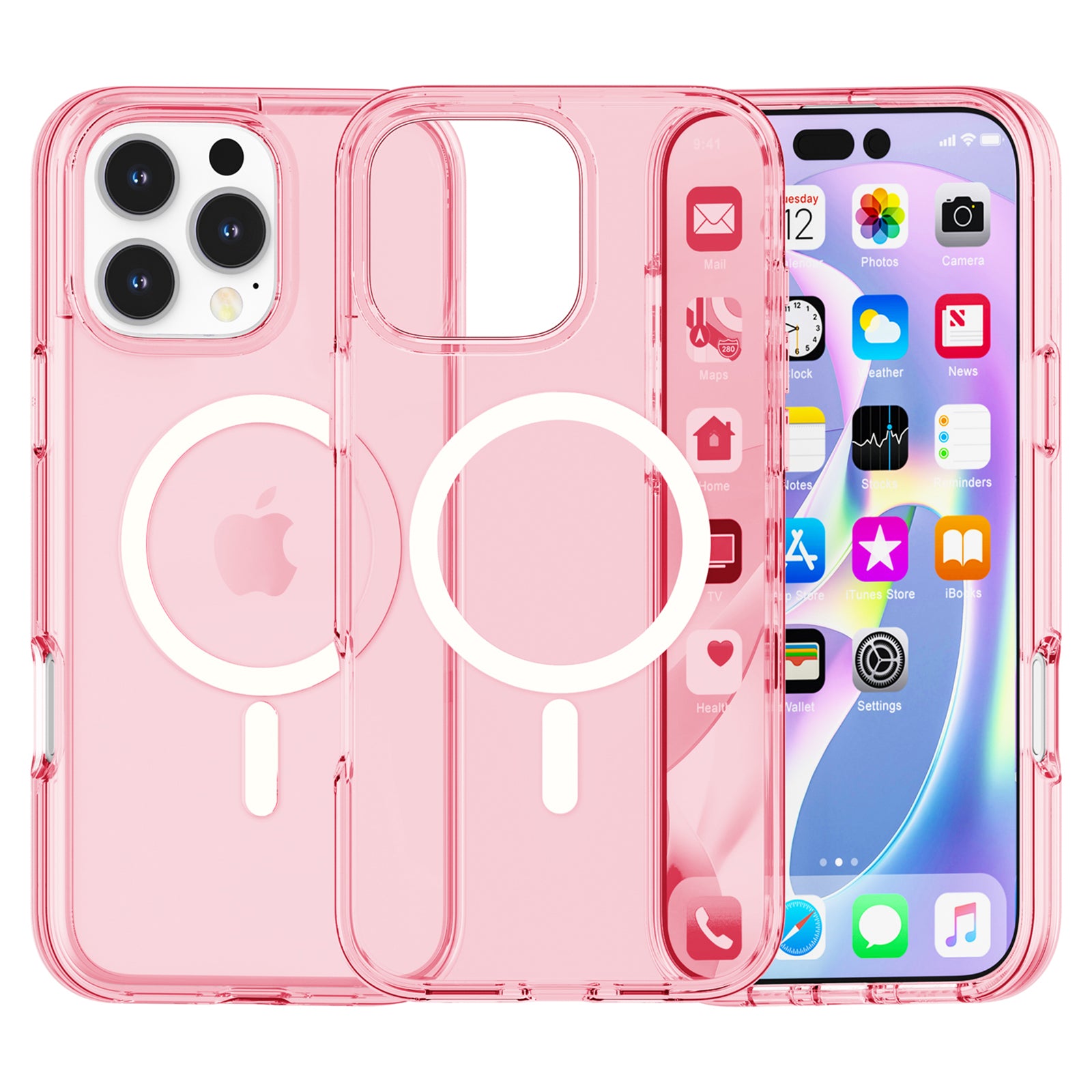 For iPhone 16 Pro Max Case Transparent PC+TPU Phone Cover Compatible with MagSafe (MOQ: 100) - Transparent Pink