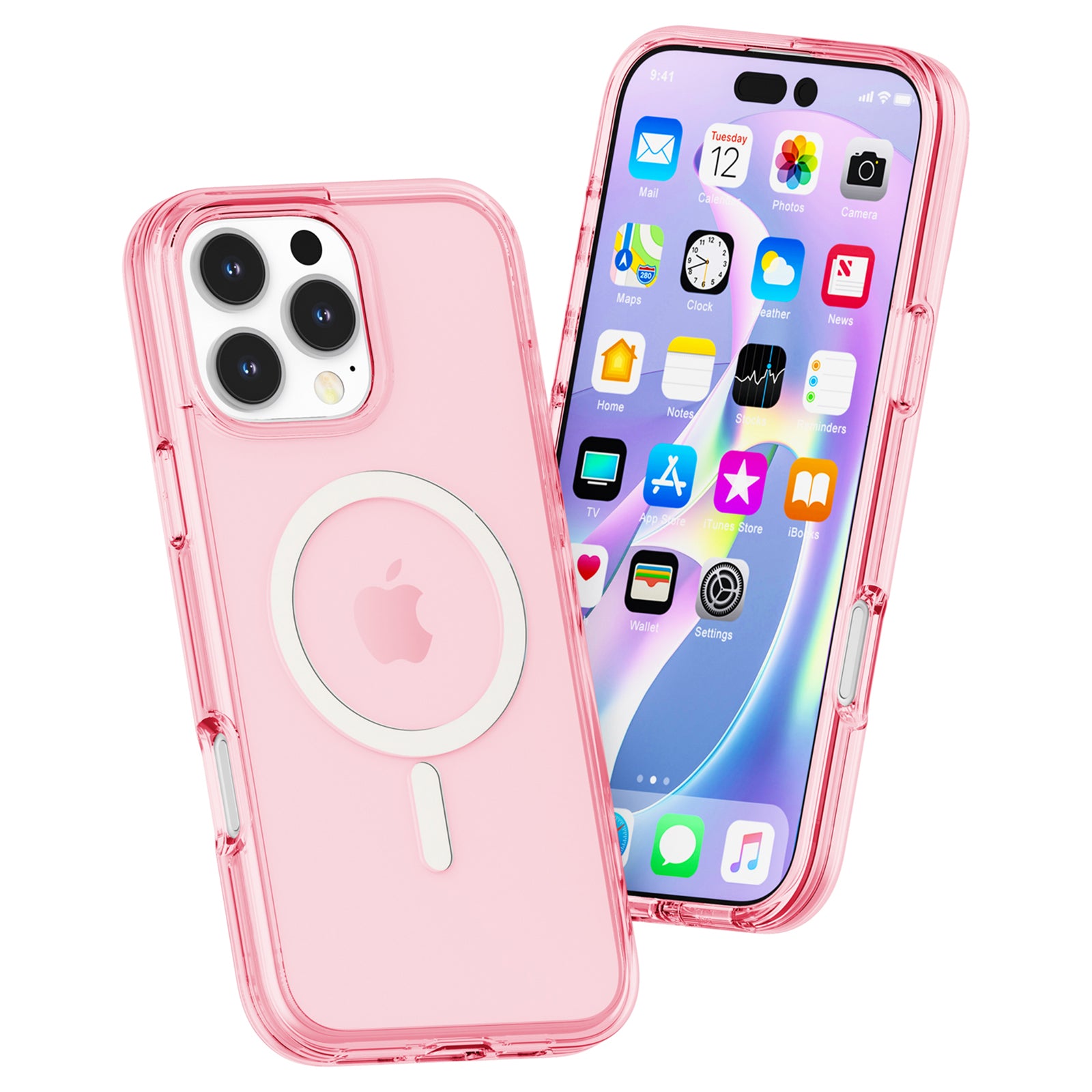 For iPhone 16 Pro Case Compatible with MagSafe Anti-Drop PC+TPU Phone Cover - Transparent Pink