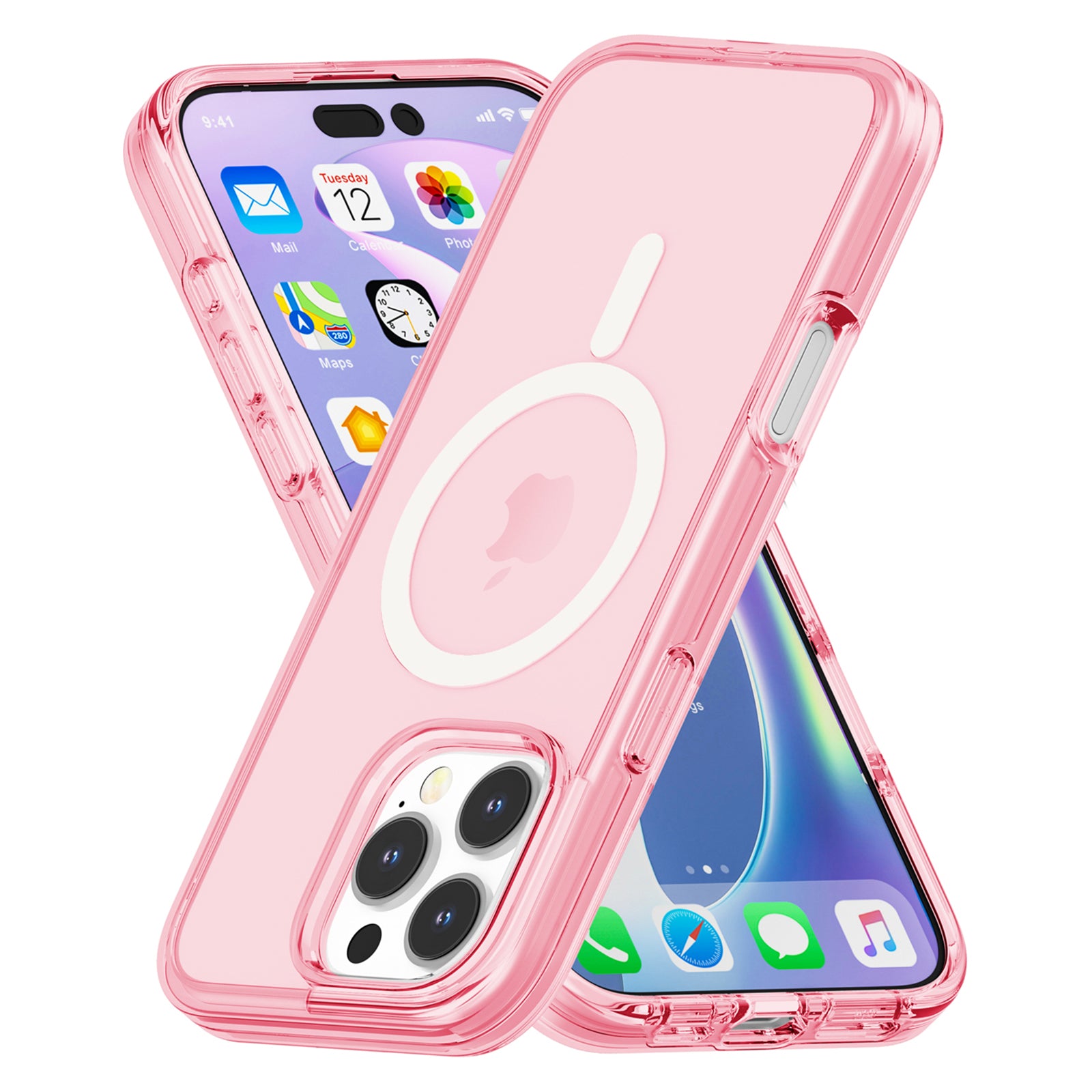 For iPhone 16 Pro Case Compatible with MagSafe Anti-Drop PC+TPU Phone Cover - Transparent Pink