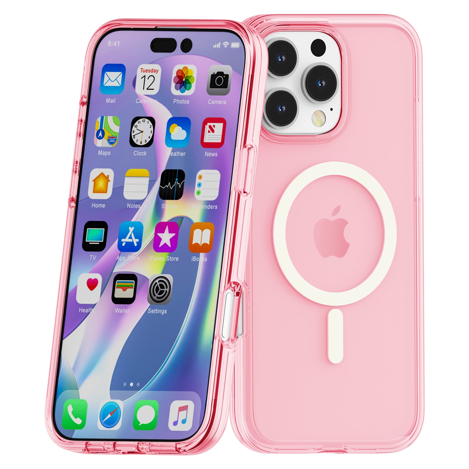 For iPhone 16 Pro Case Compatible with MagSafe Anti-Drop PC+TPU Phone Cover - Transparent Pink