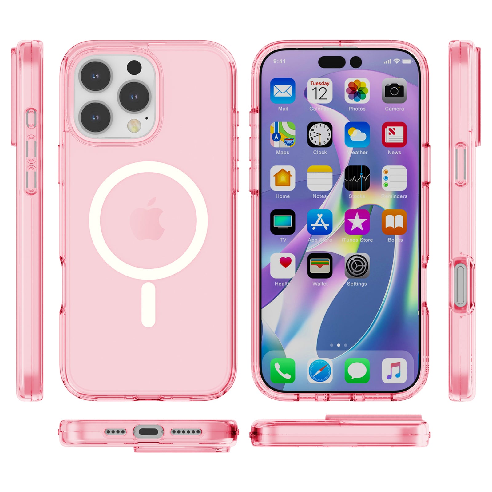 For iPhone 16 Pro Case Compatible with MagSafe Anti-Drop PC+TPU Phone Cover - Transparent Pink