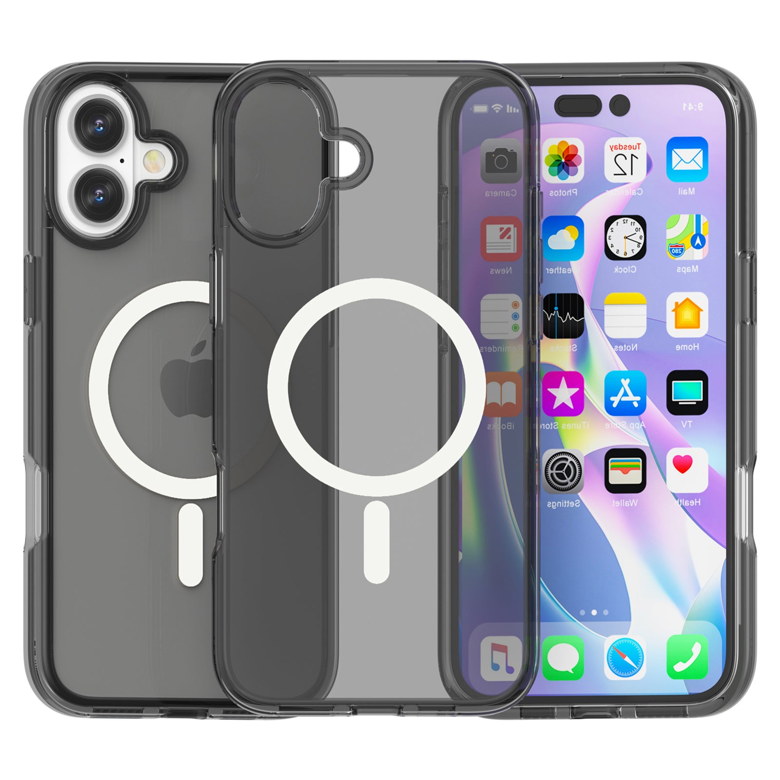 For iPhone 16 Plus Compatible with MagSafe Case Transparent PC+TPU Back Cover - Transparent Black