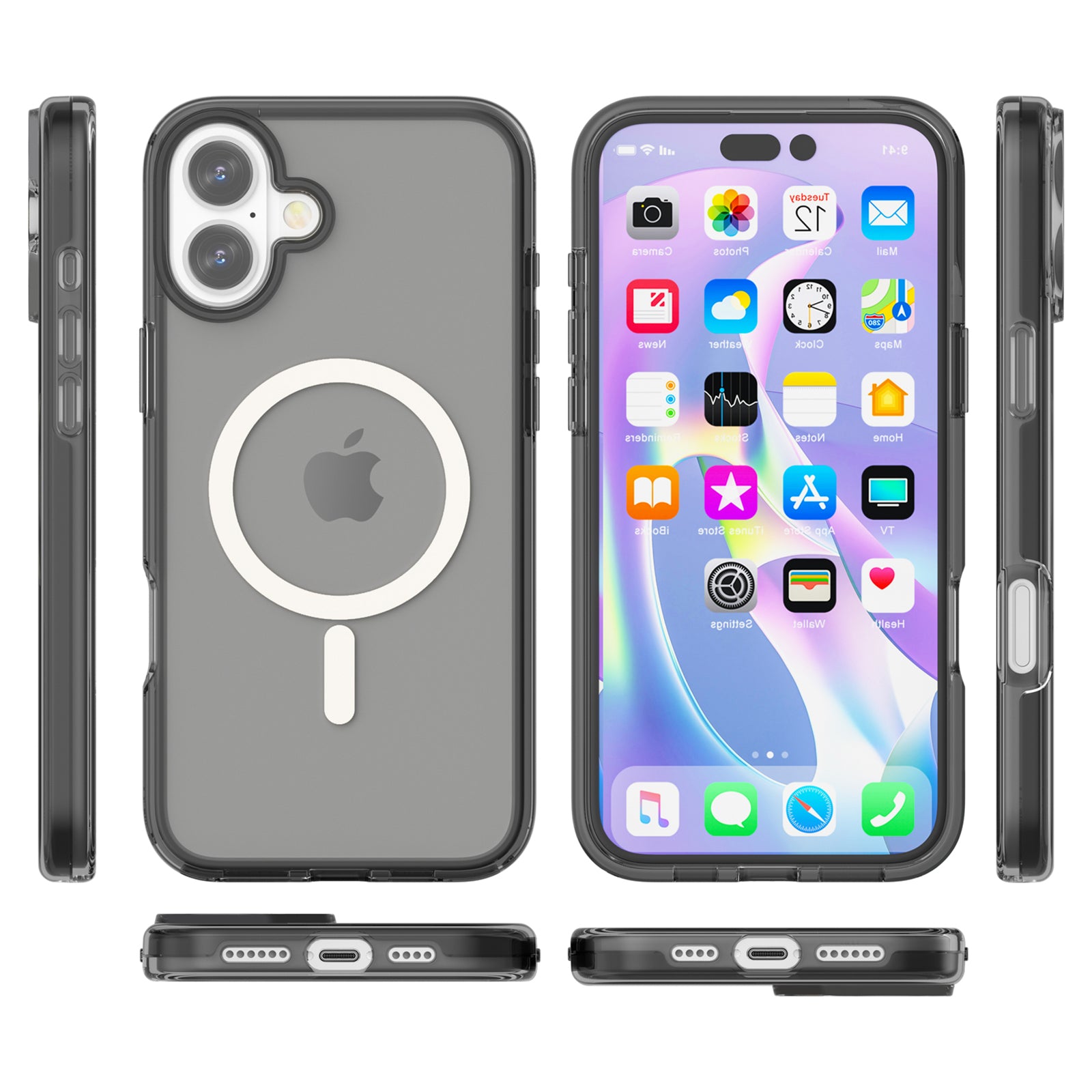 For iPhone 16 Plus Compatible with MagSafe Case Transparent PC+TPU Back Cover - Transparent Black