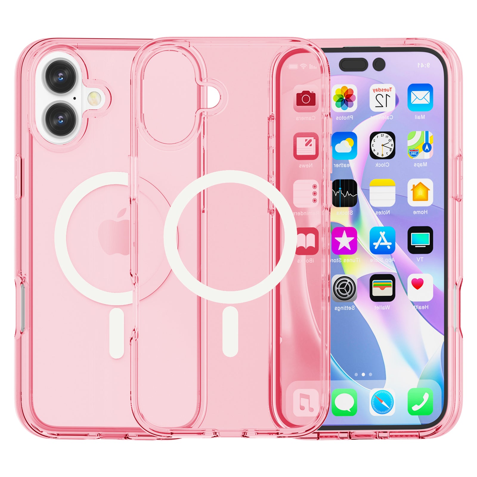 For iPhone 16 Case Compatible with MagSafe Anti-Drop PC+TPU Phone Cover - Transparent Pink