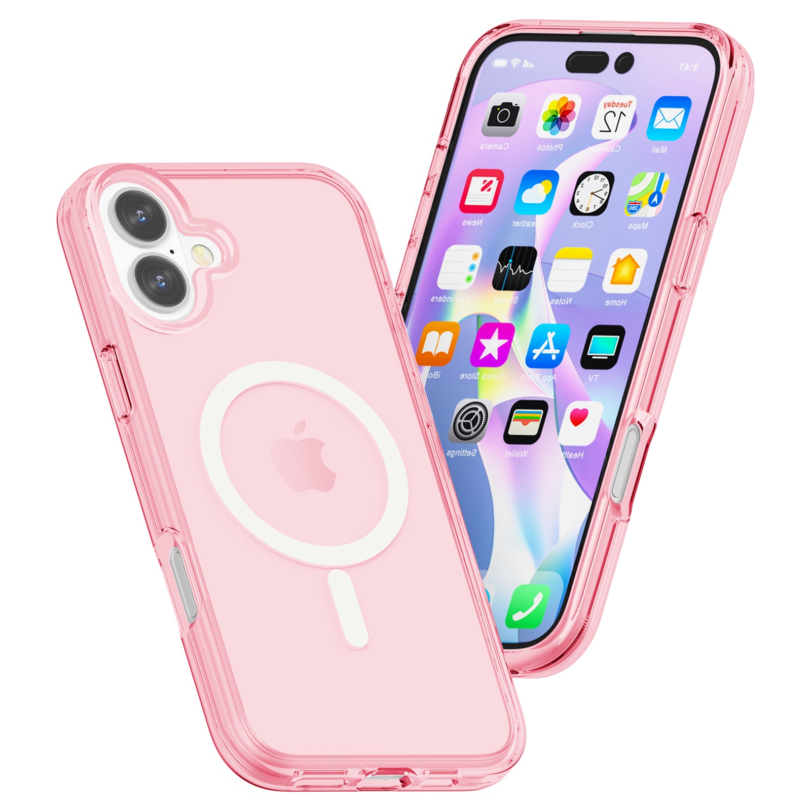 For iPhone 16 Case Compatible with MagSafe Anti-Drop PC+TPU Phone Cover - Transparent Pink