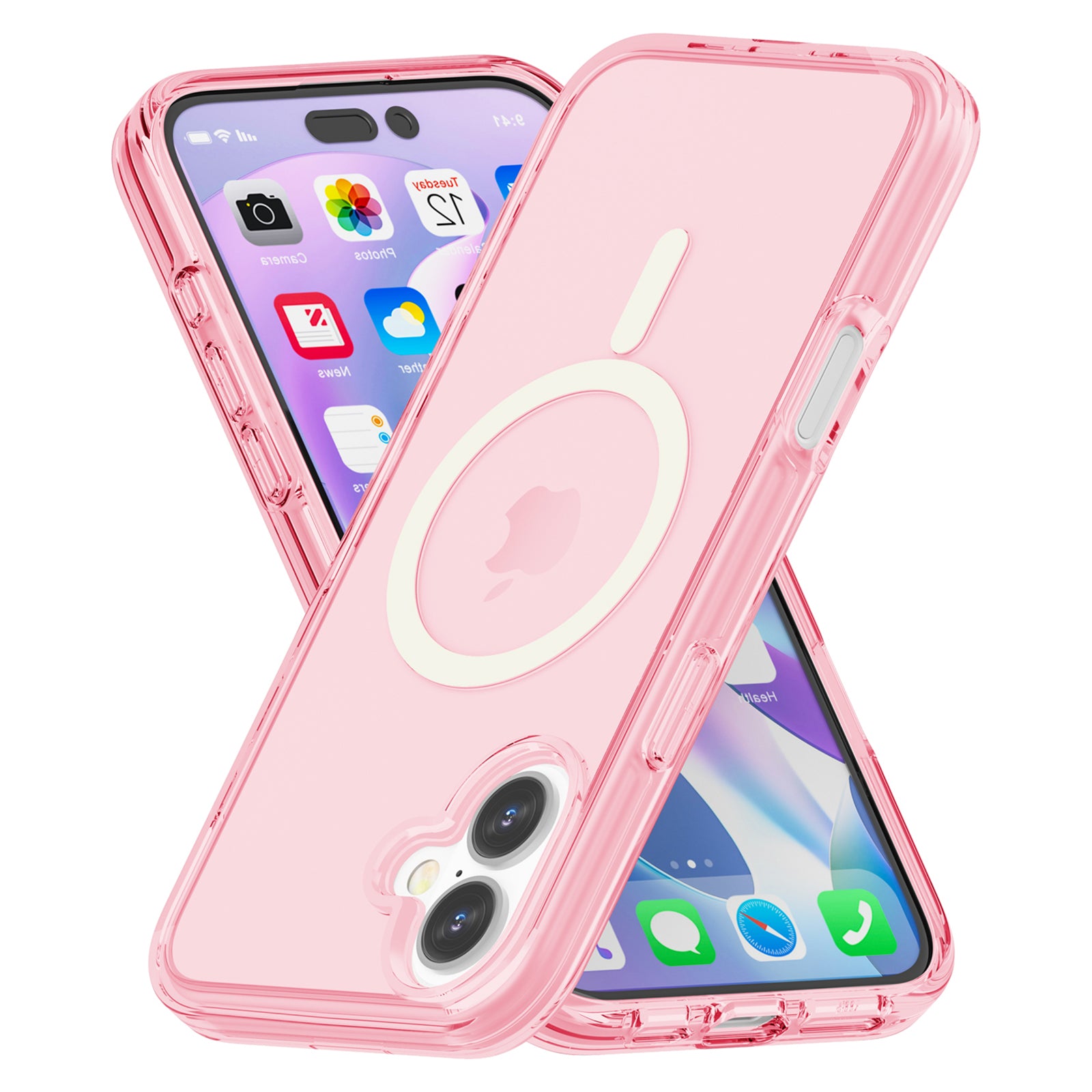 For iPhone 16 Case Compatible with MagSafe Anti-Drop PC+TPU Phone Cover - Transparent Pink