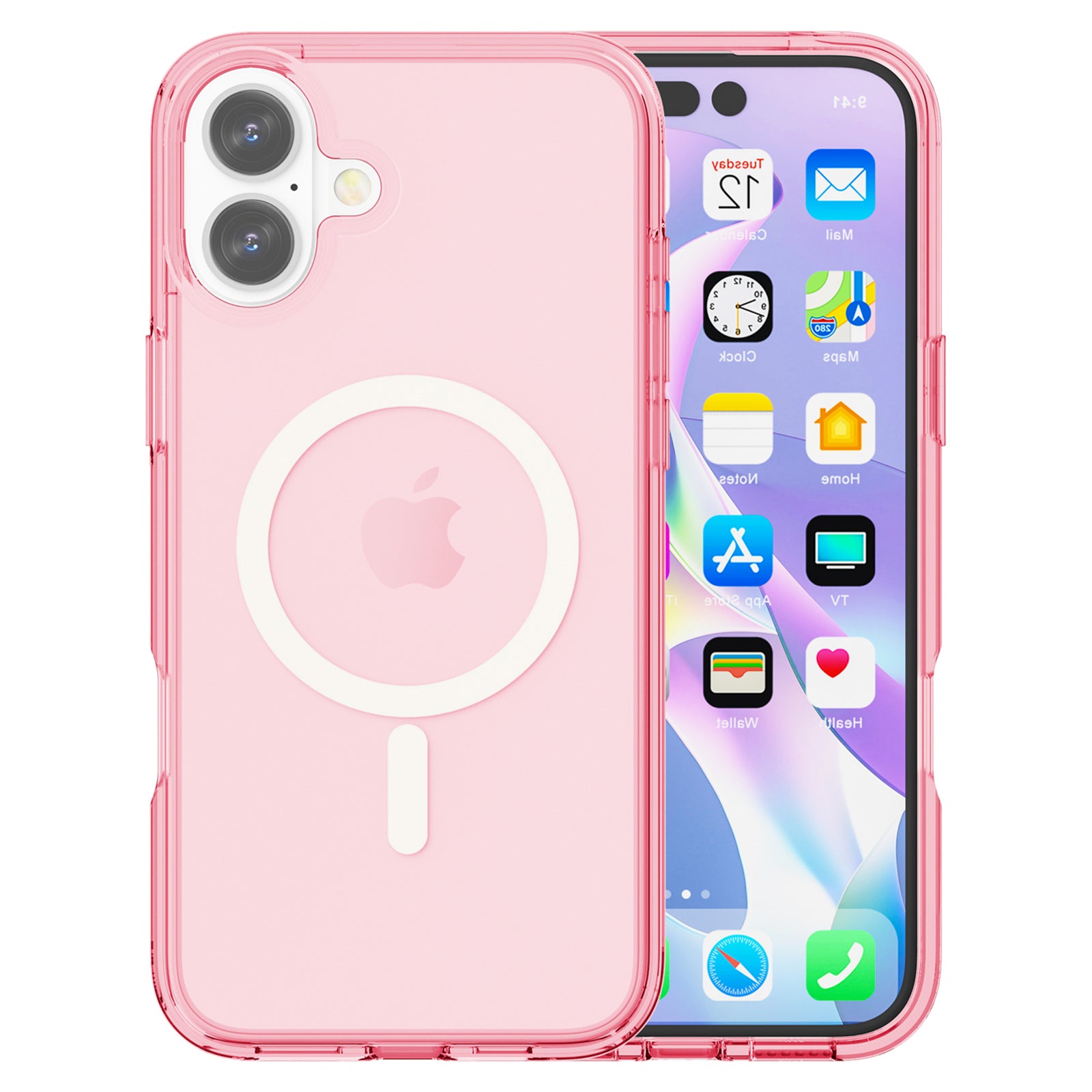 For iPhone 16 Case Compatible with MagSafe Anti-Drop PC+TPU Phone Cover - Transparent Pink