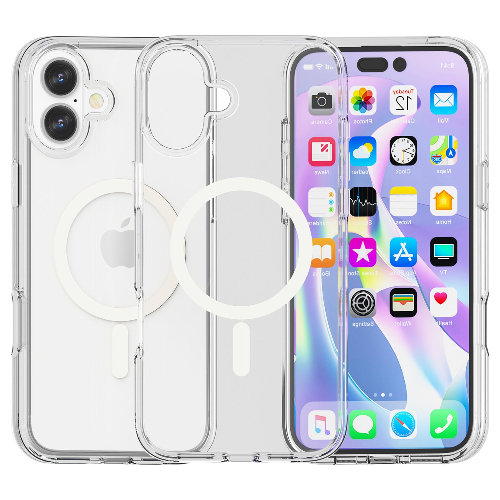 For iPhone 16 Plus Compatible with MagSafe Case Hard PC + Soft TPU Protective Shell - Transparent White