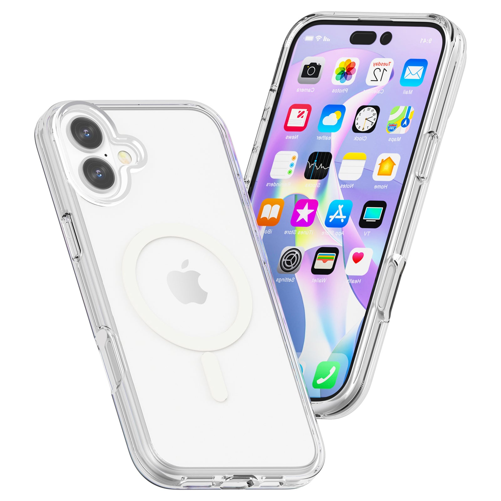 For iPhone 16 Plus Compatible with MagSafe Case Hard PC + Soft TPU Protective Shell - Transparent White