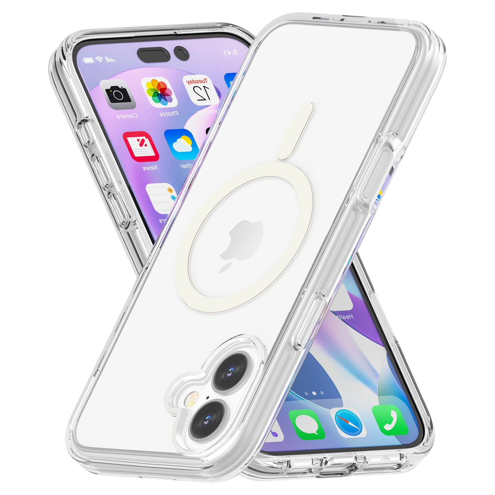 For iPhone 16 Plus Compatible with MagSafe Case Hard PC + Soft TPU Protective Shell - Transparent White