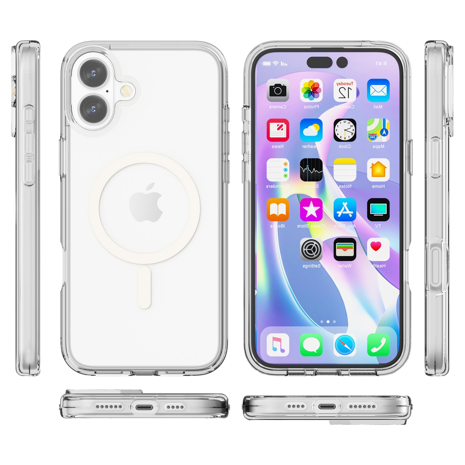 For iPhone 16 Plus Compatible with MagSafe Case Hard PC + Soft TPU Protective Shell - Transparent White