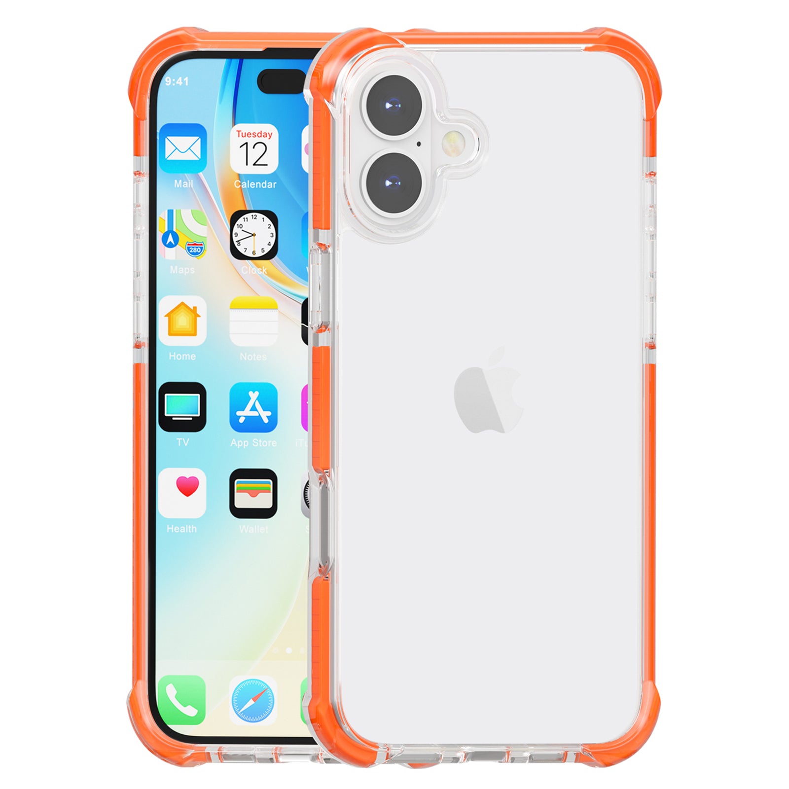 Clear Mobile Phone Case for iPhone 16 TPU+TPE+PC Phone Cover - Transparent Orange