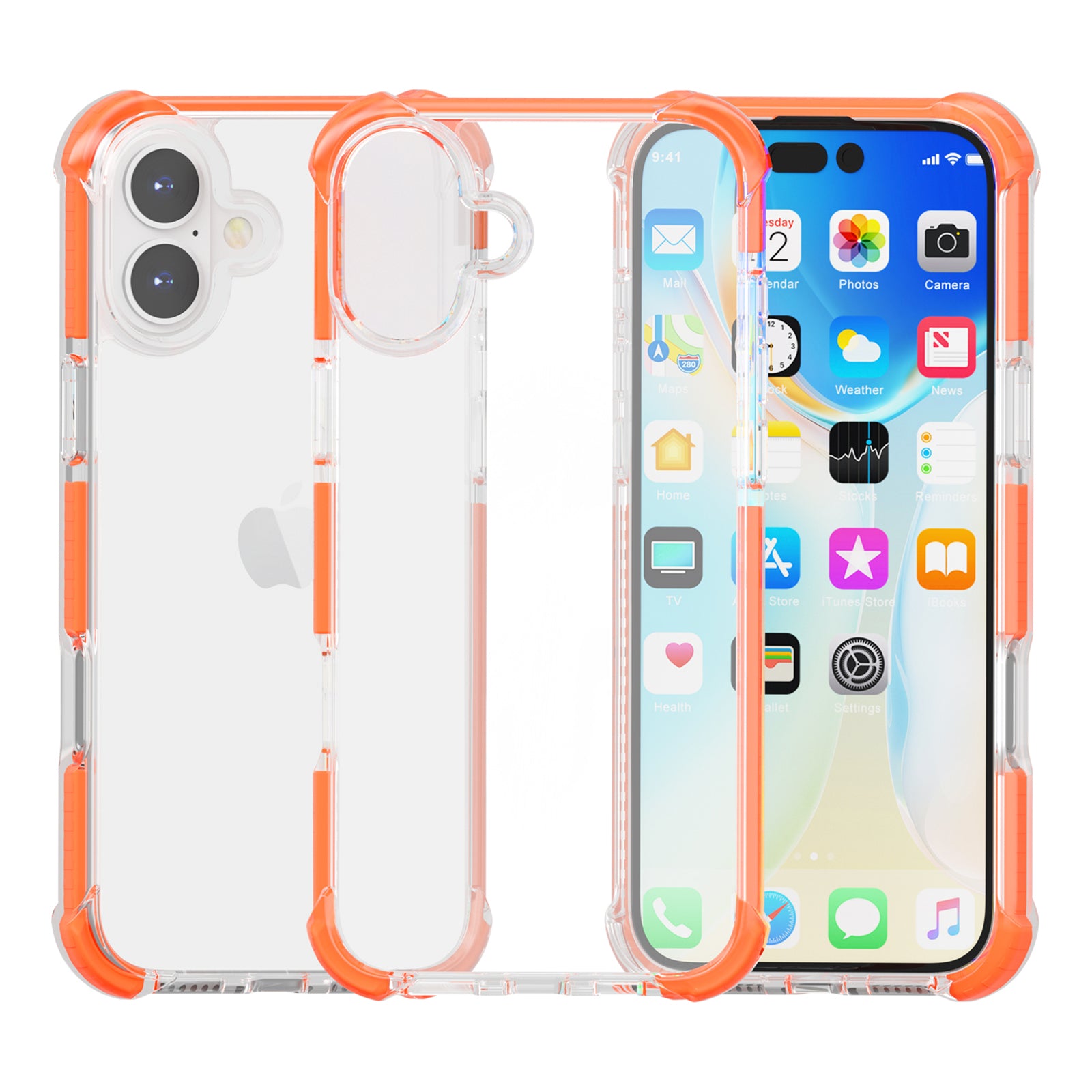 Clear Mobile Phone Case for iPhone 16 TPU+TPE+PC Phone Cover - Transparent Orange