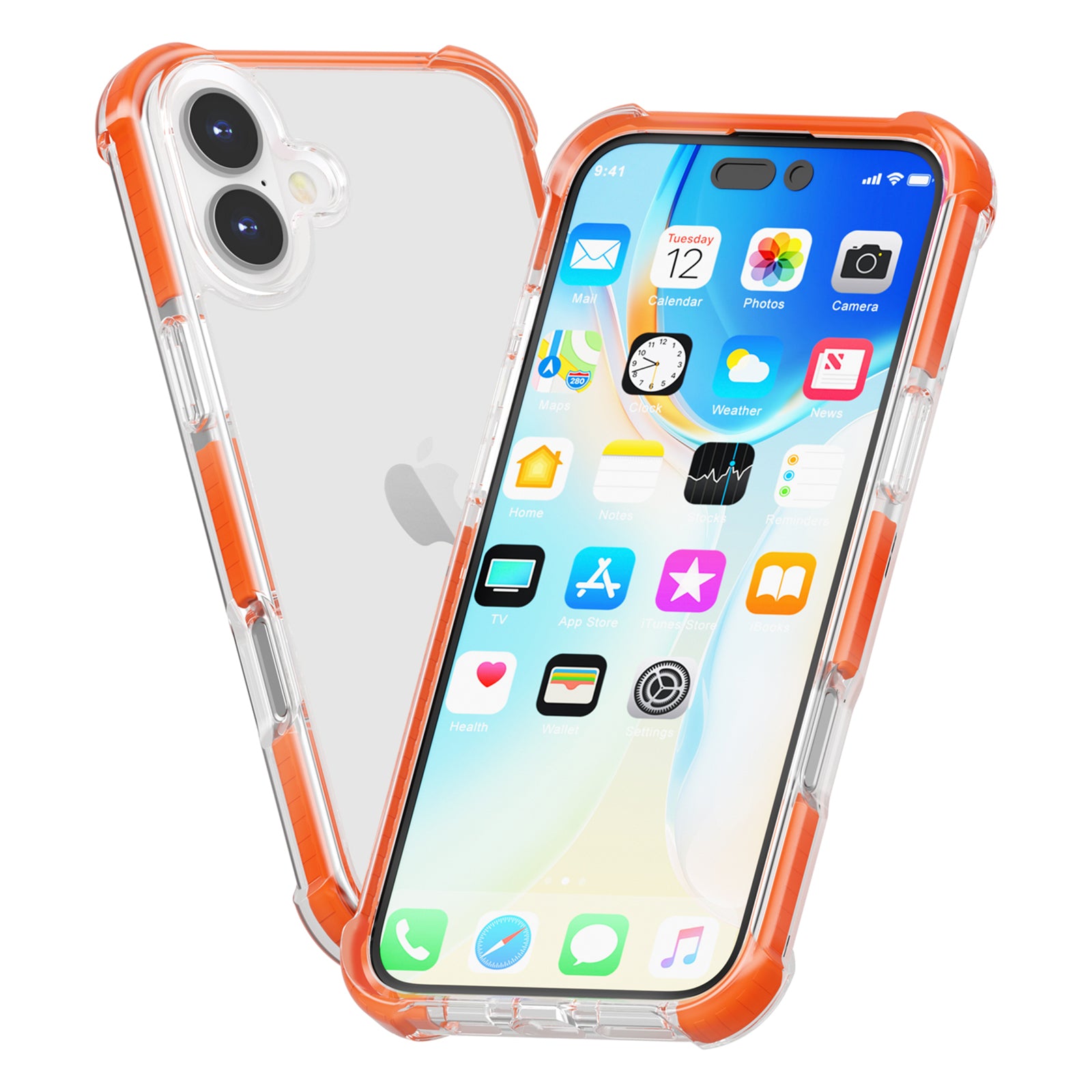 Clear Mobile Phone Case for iPhone 16 TPU+TPE+PC Phone Cover - Transparent Orange