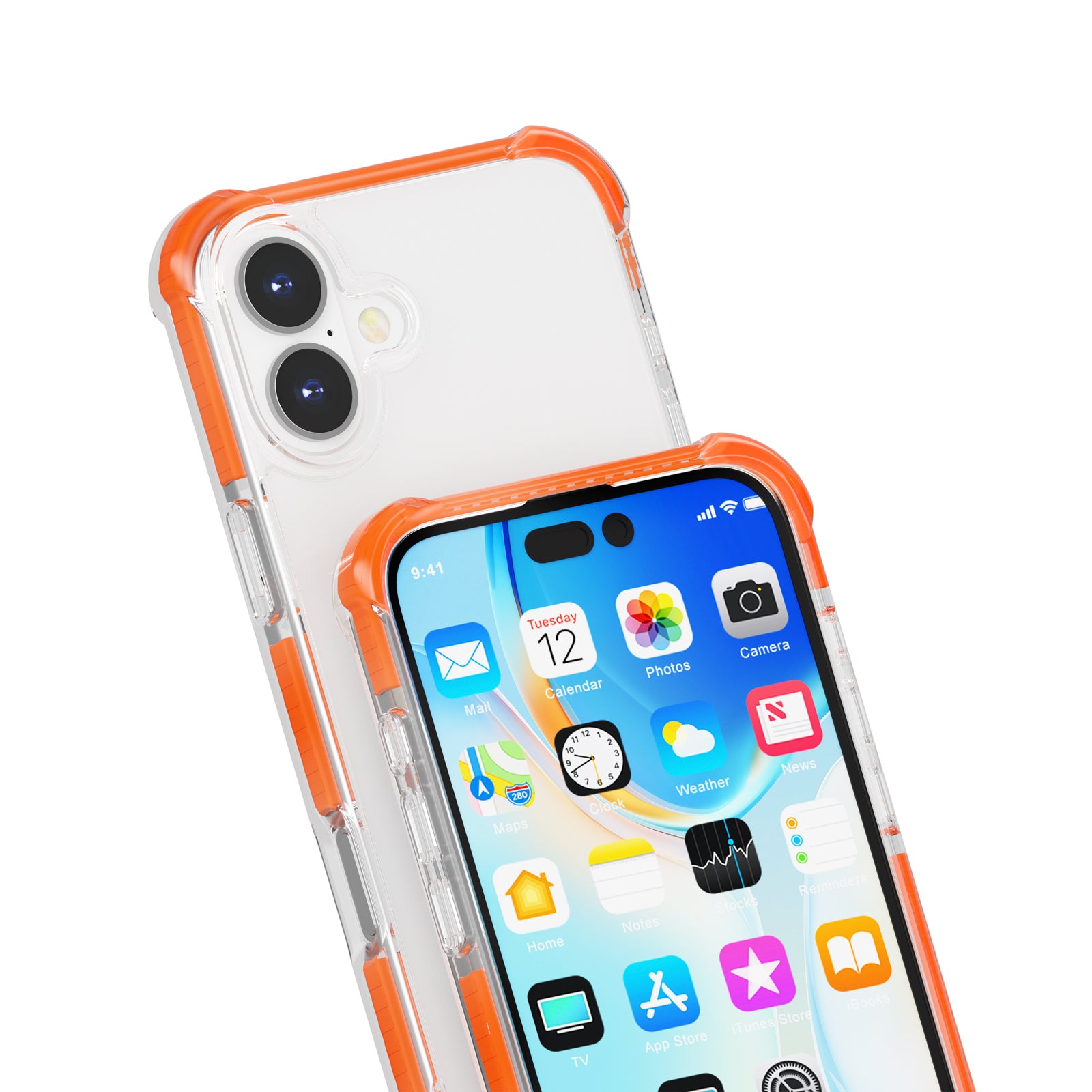 Clear Mobile Phone Case for iPhone 16 TPU+TPE+PC Phone Cover - Transparent Orange