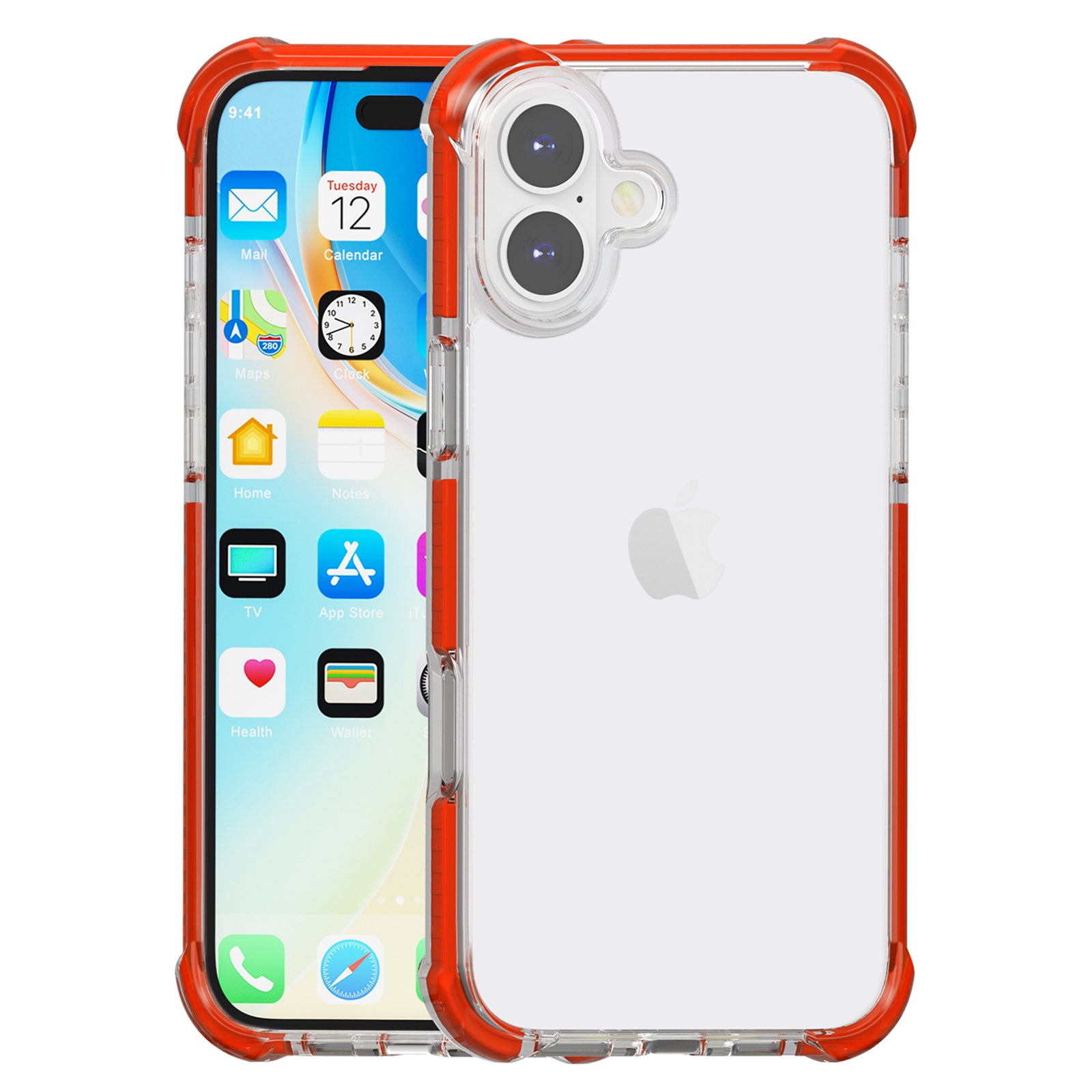 Clear Mobile Phone Case for iPhone 16 TPU+TPE+PC Phone Cover - Transparent Red